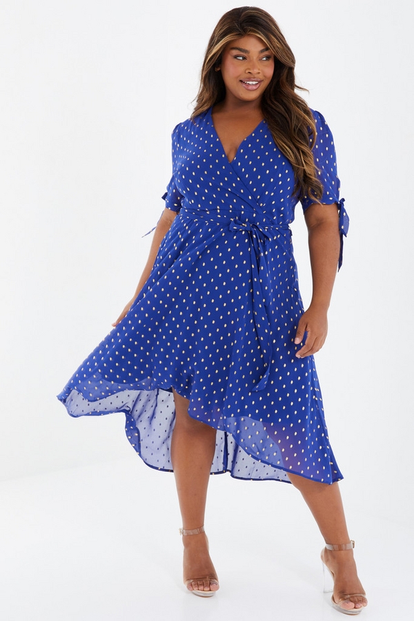 Curve Blue Spot Print Midi Dress