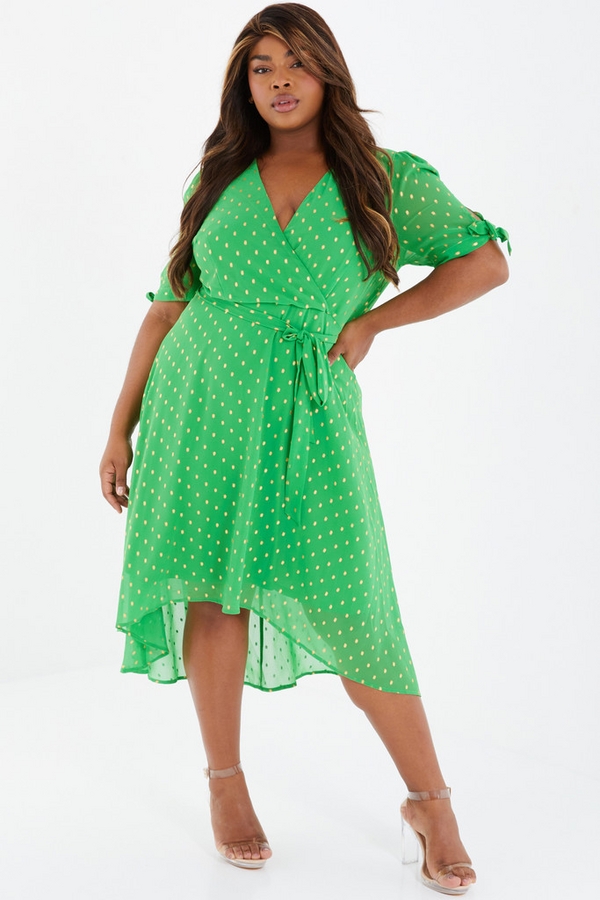 Curve Green Spot Print Midi Dress
