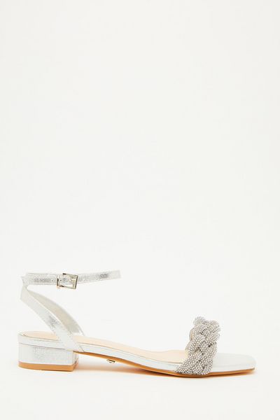 Silver Pleated Flat Sandals