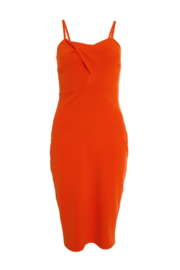 Petite Orange Cut Out Midi Dress
