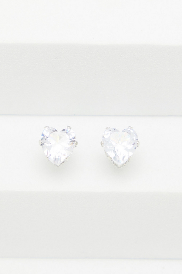 Silver Heart Diamante Stud Earrings
