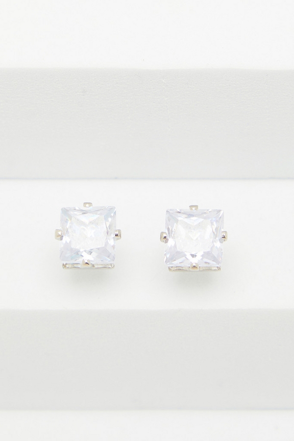 Silver Square Diamante Stud Earrings