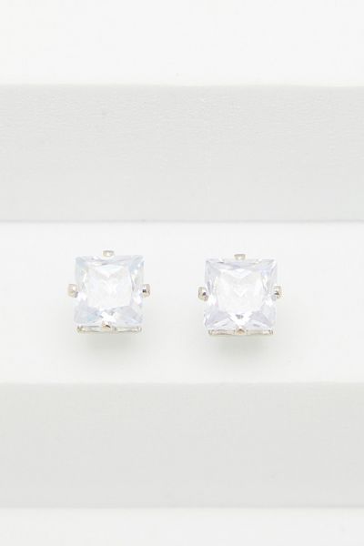 Silver Square Diamante Stud Earrings