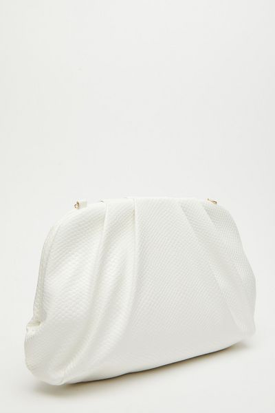 White Faux Leather Ruched Clutch Bag