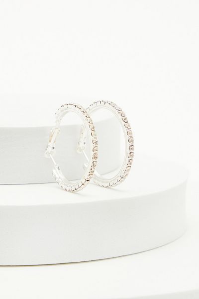Silver Diamante Hoop Earrings