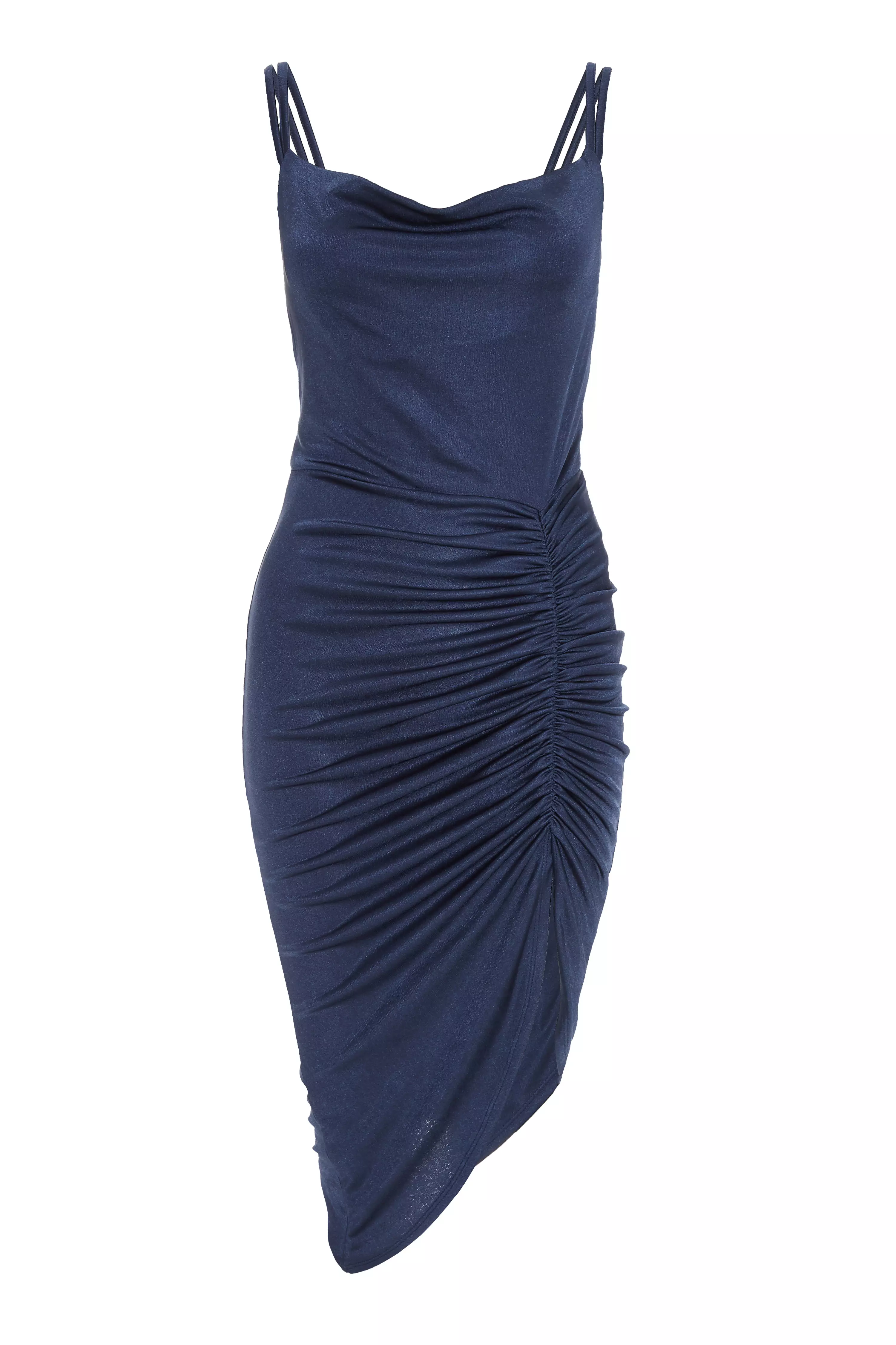 Petite Navy Ruched Midi Dress - QUIZ Clothing