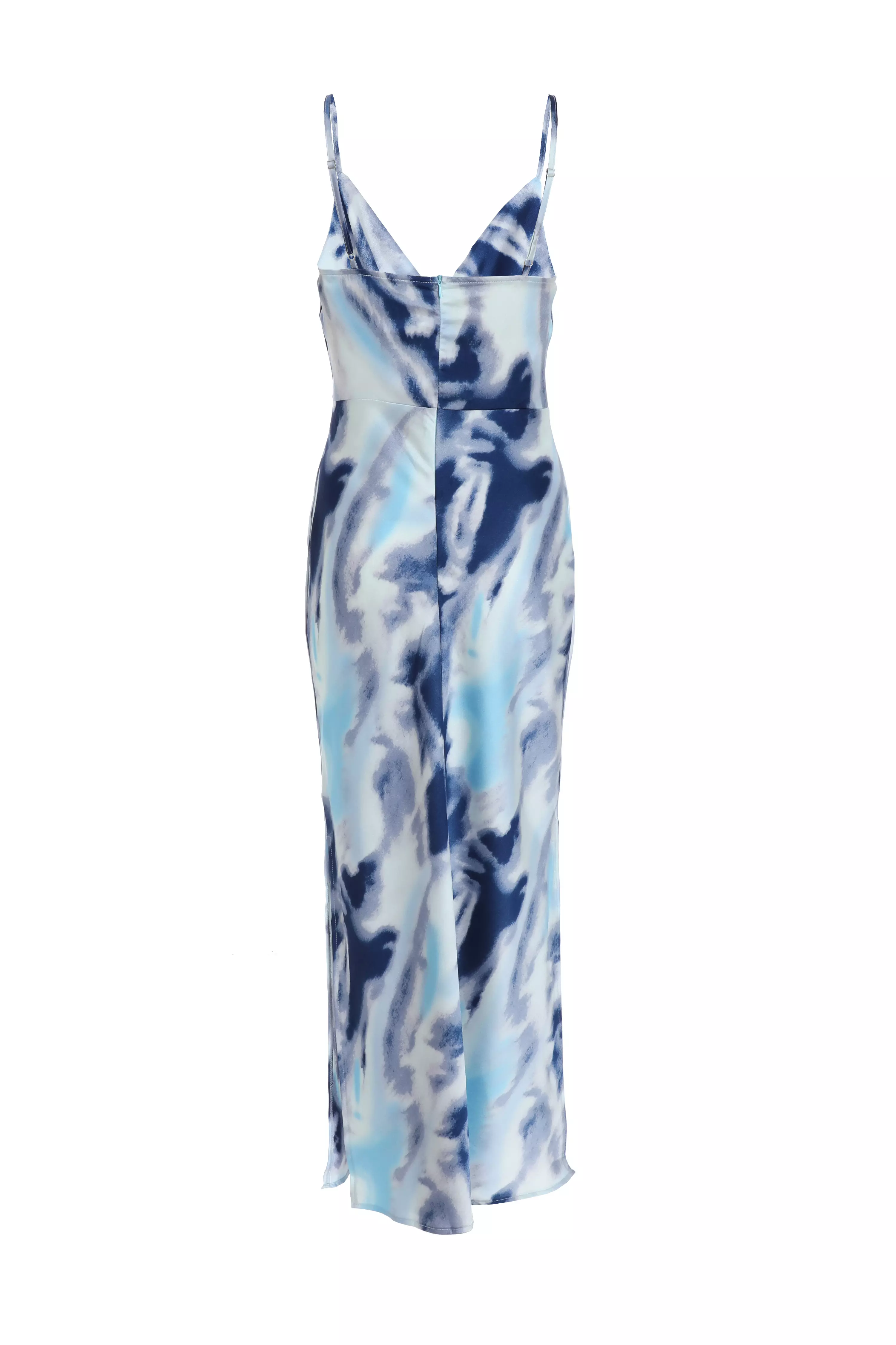 Blue Satin Marble Print Midi Dress - QUIZ Clothing