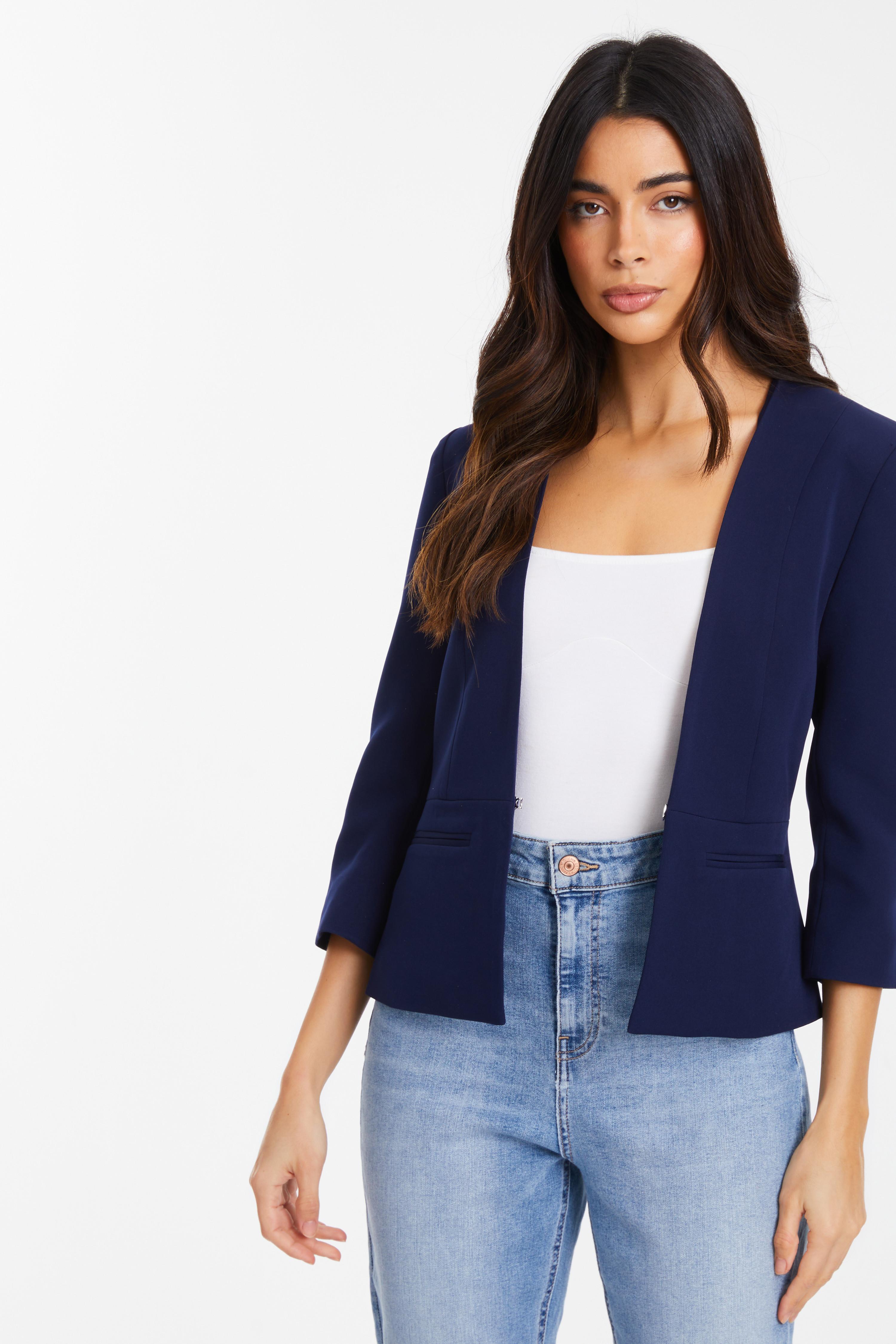 Navy Tailored Cropped Blazer