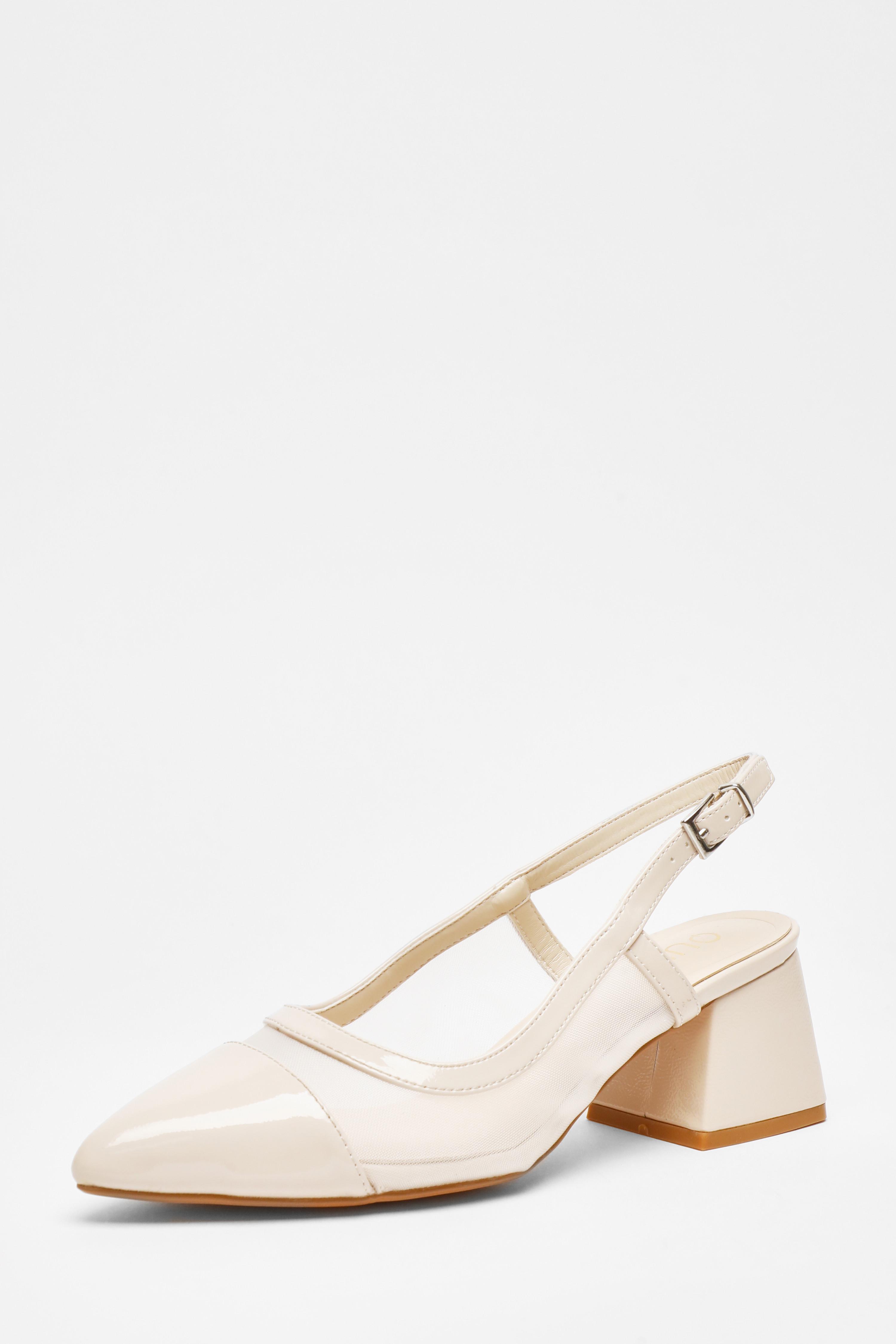 Nude Faux Leather Mesh Low Block Heels