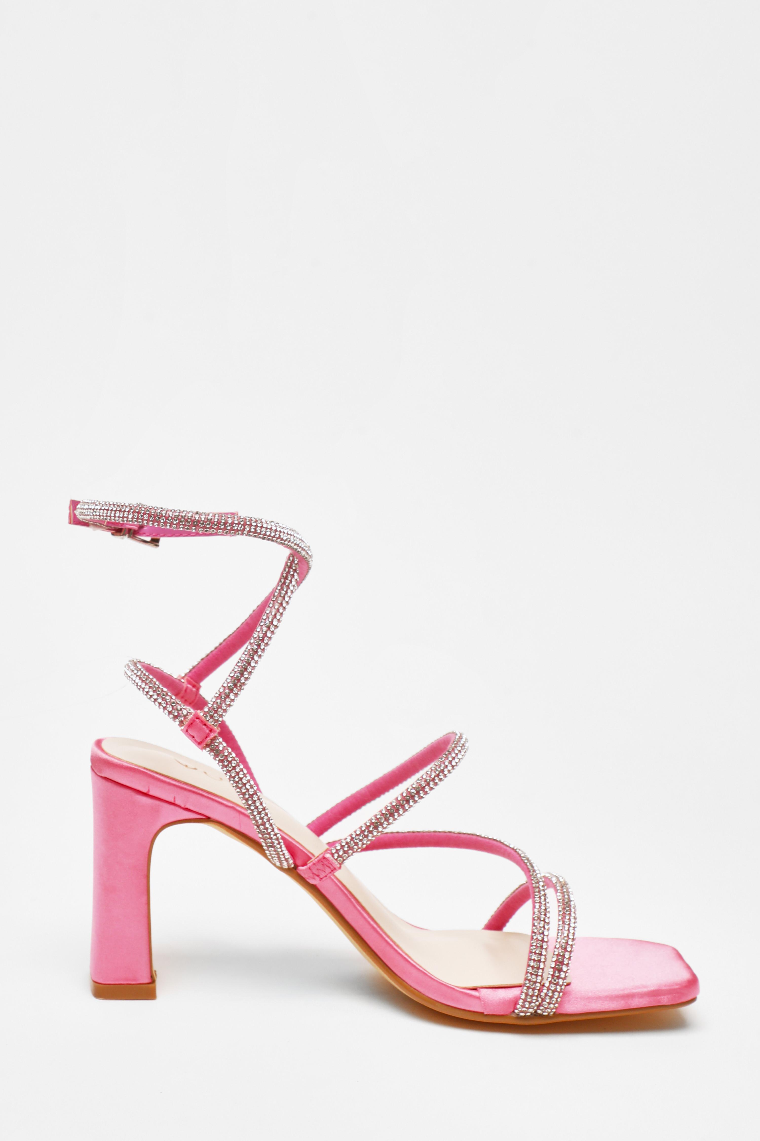 Pink Diamante Strappy Block Heeled Sandals QUIZ Clothing