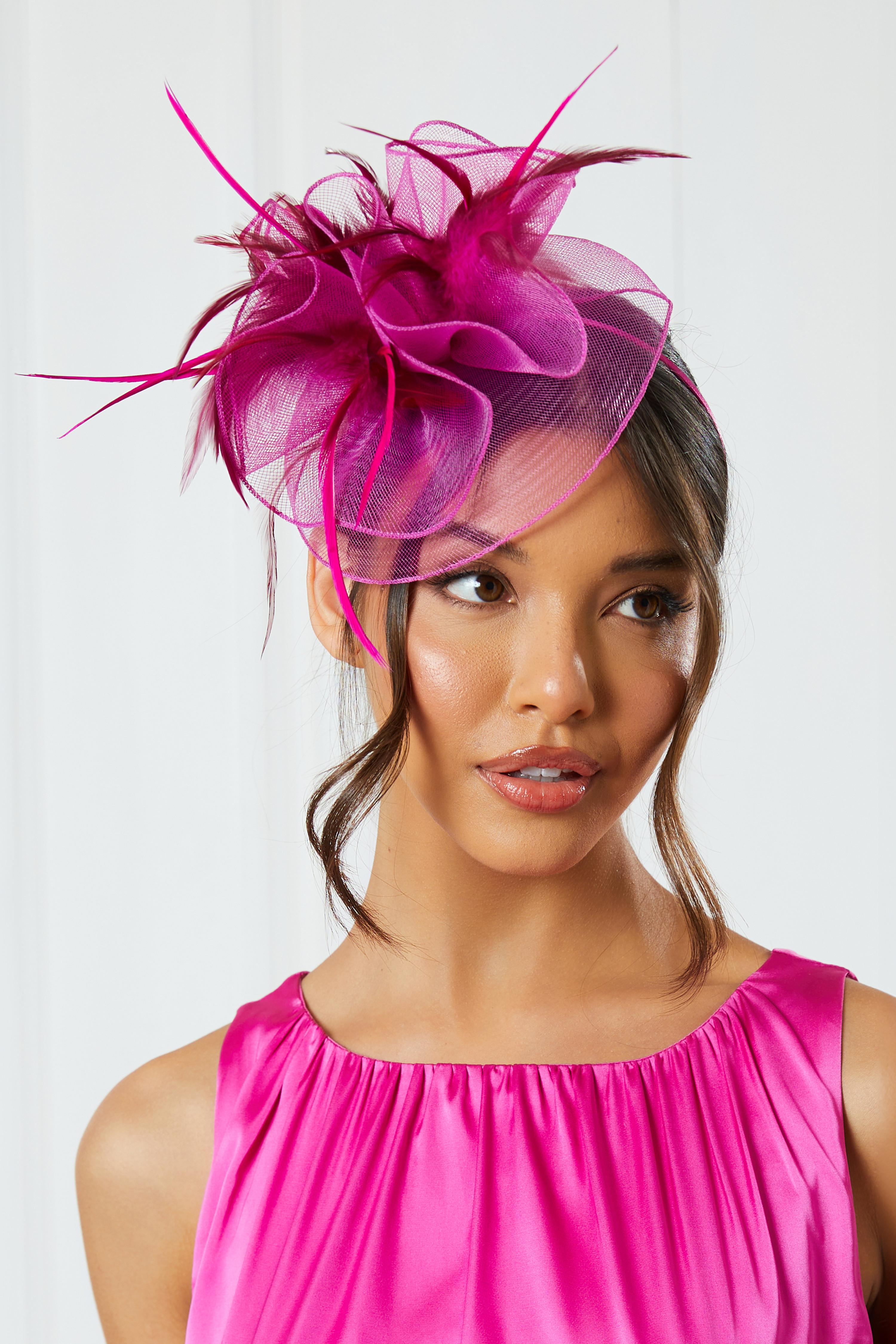 Hot pink wedding fascinator. Fuschia pink fascinator with feathers. Very outlet popular design in New colour available now!