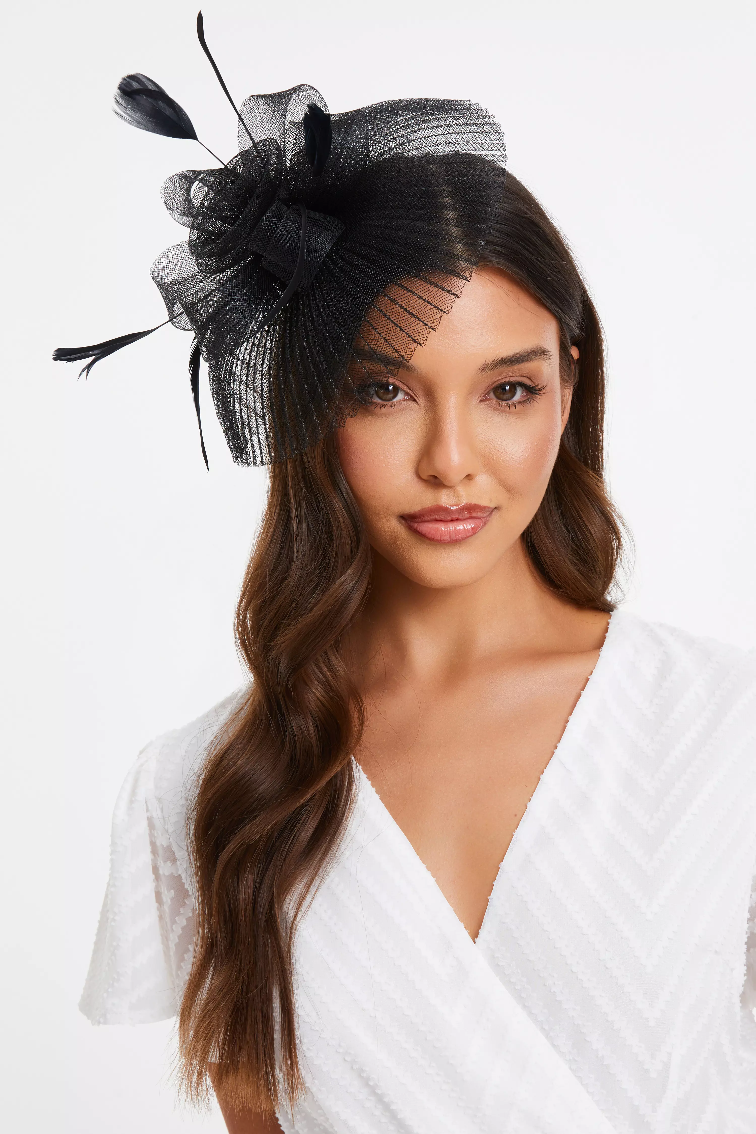 Black Pleated Flower Clip Fascinator QUIZ Clothing