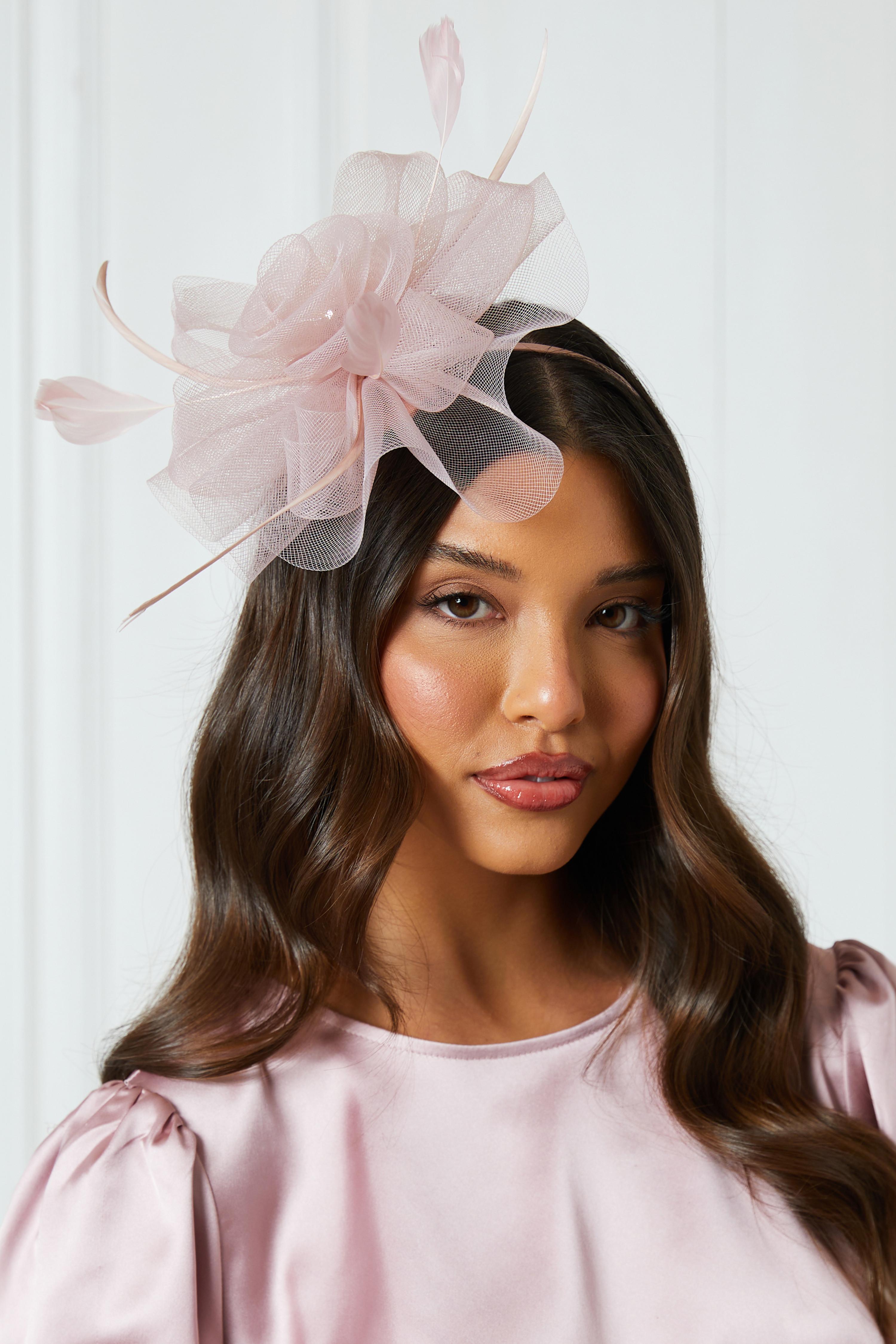Blush Pink Diamante Flower Headband Fascinator