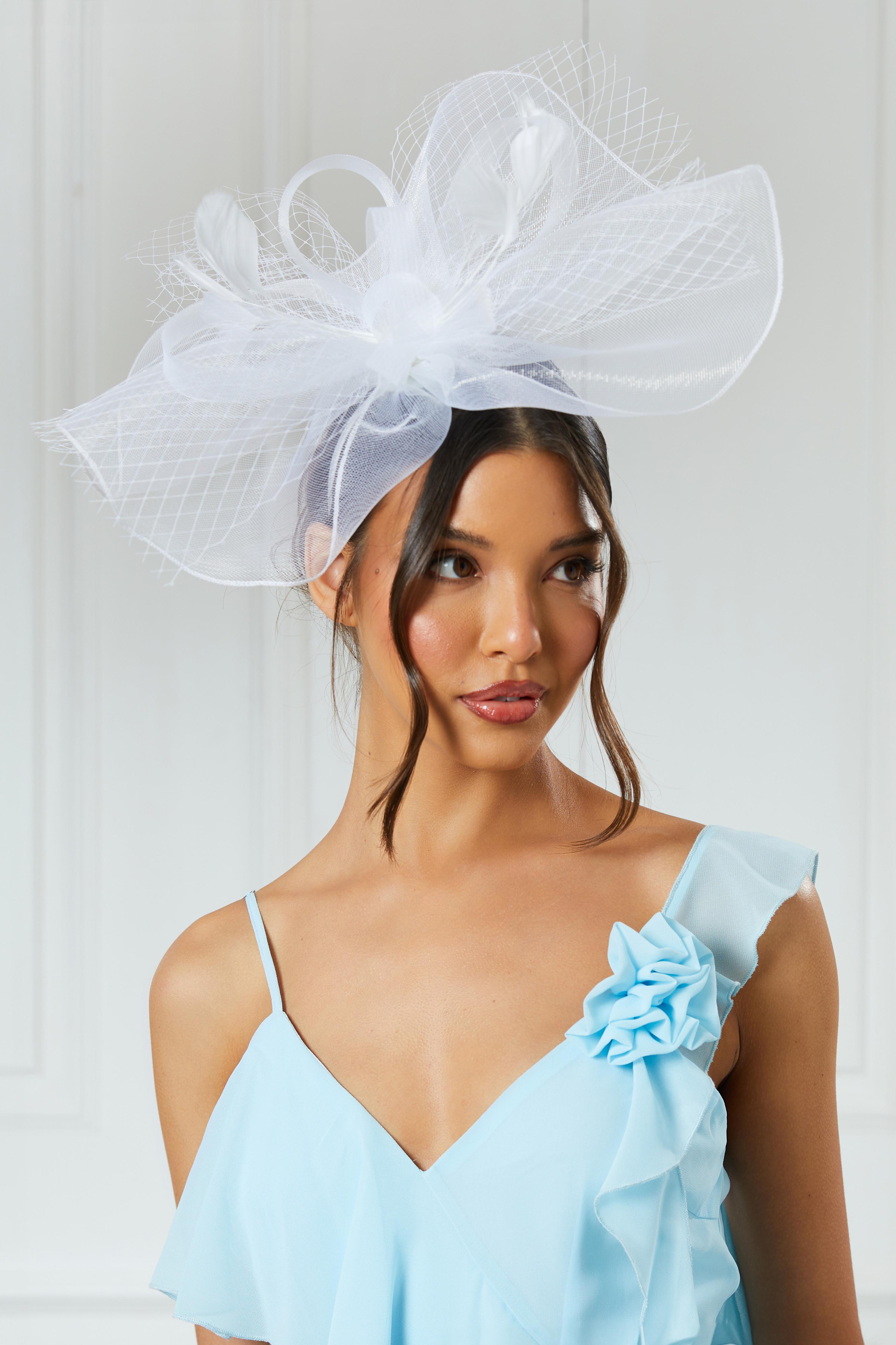 White Large Net Headband Fascinator