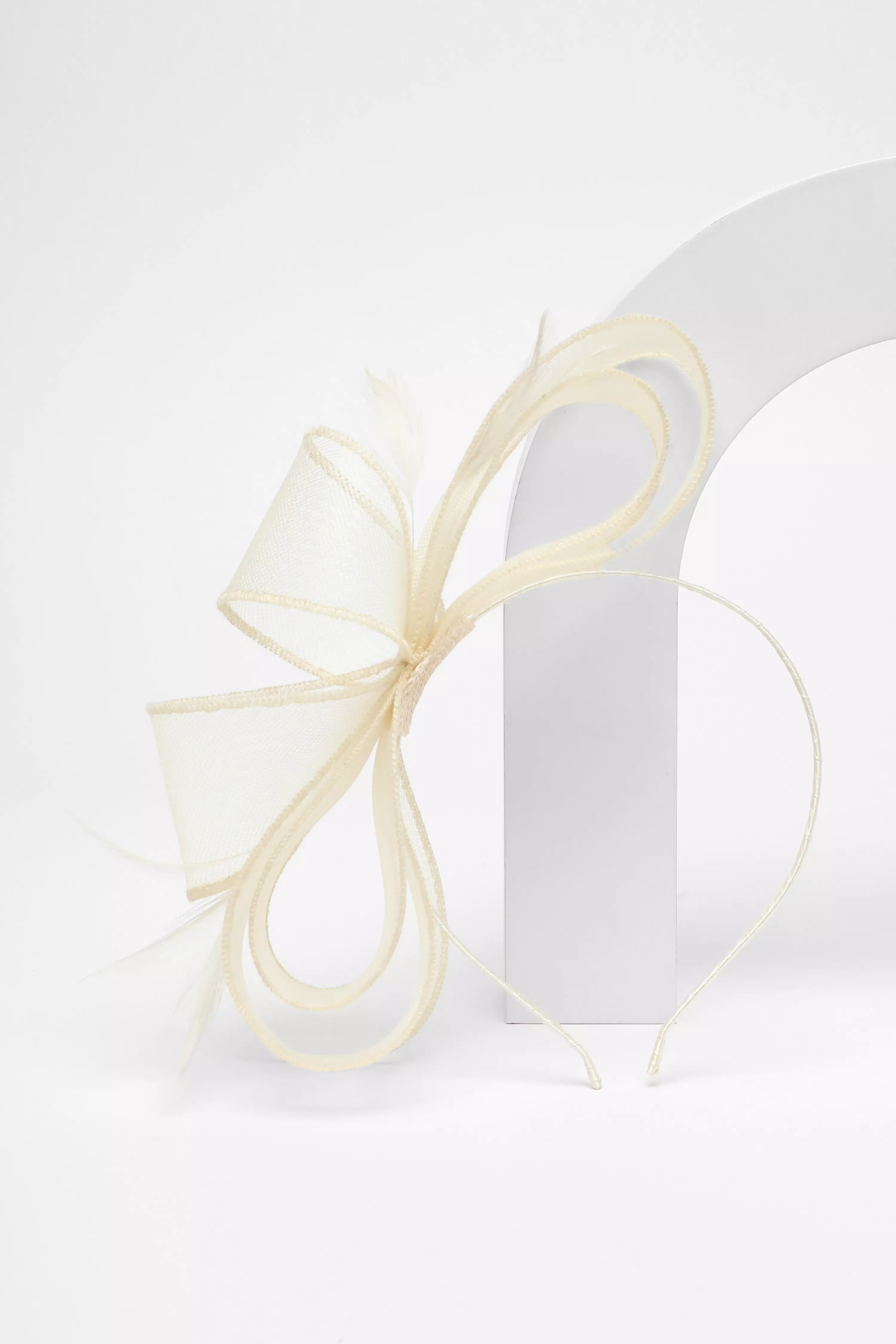 Cream Feather Loop Headband Fascinator QUIZ Clothing