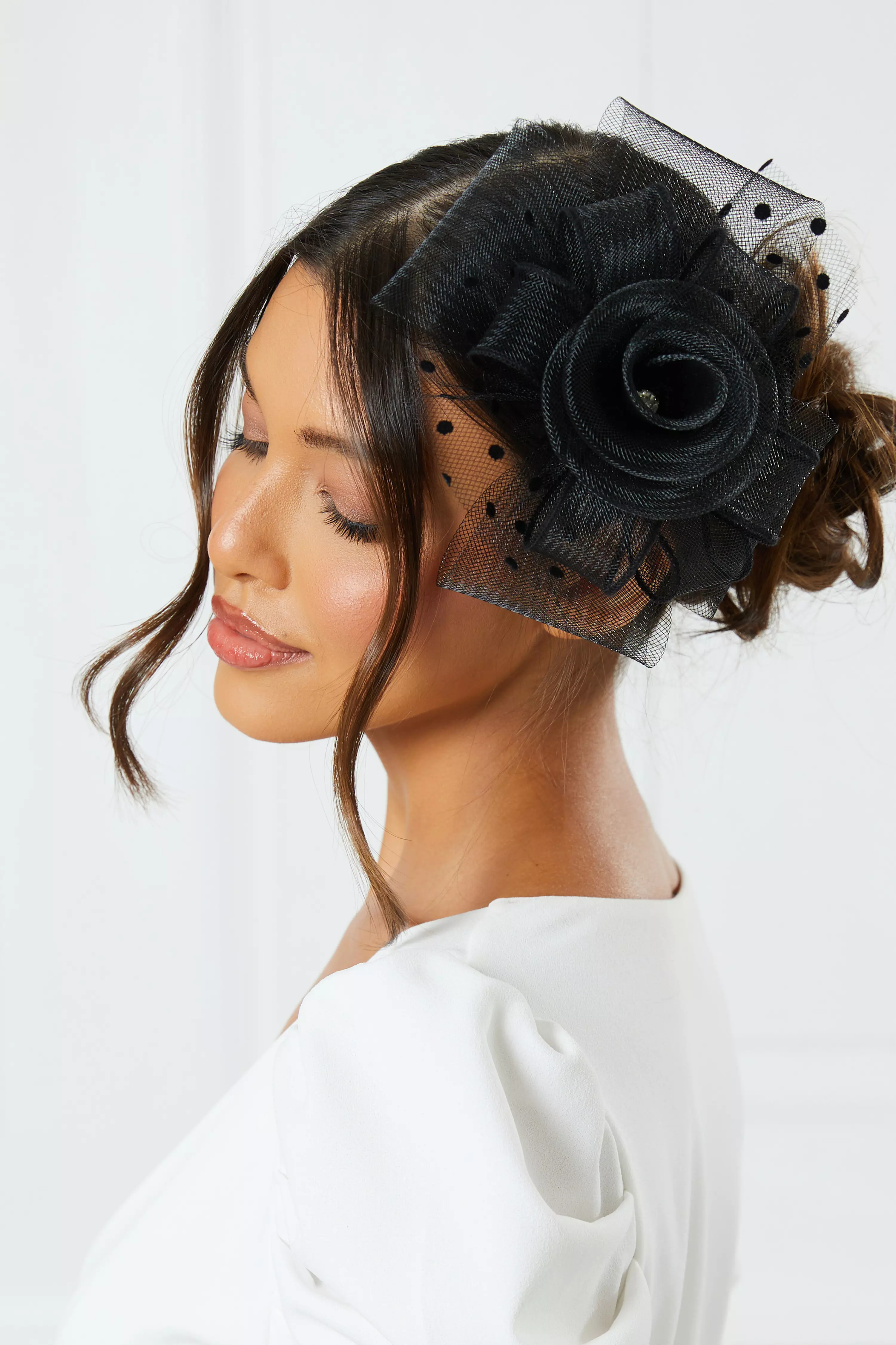 Black Polka Dot Clip Clip Fascinator QUIZ Clothing