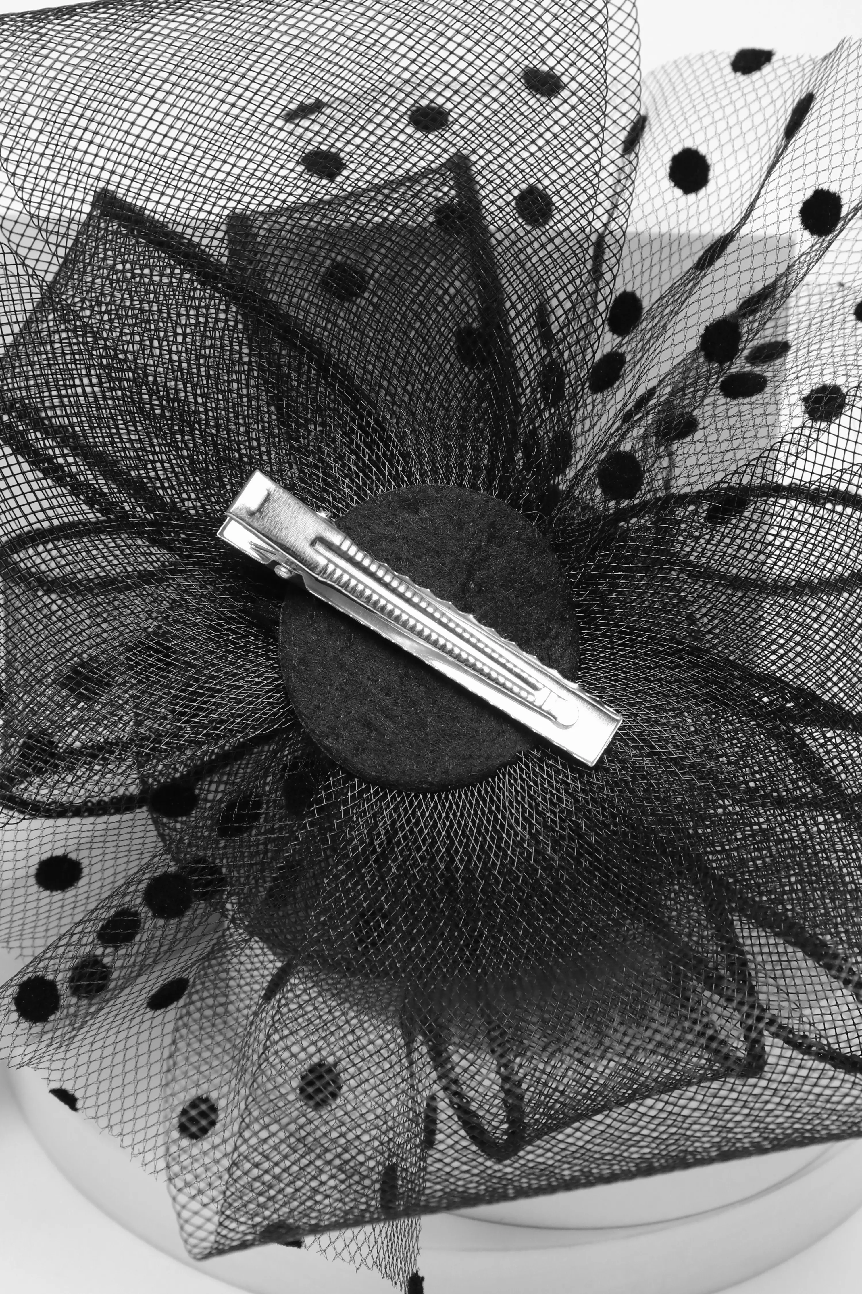 Black Polka Dot Clip Clip Fascinator QUIZ Clothing