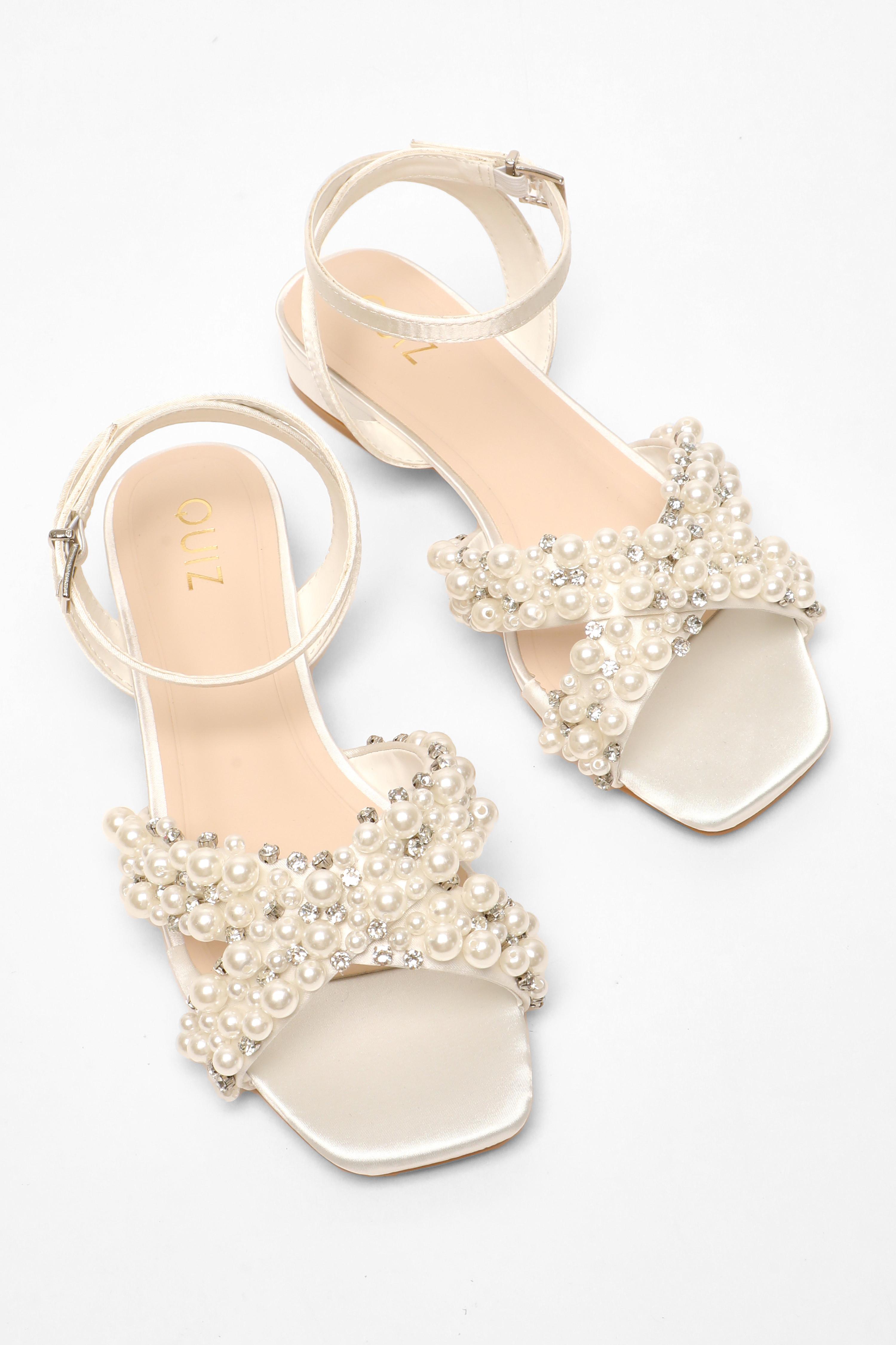 Bridal Pearl Embellished Strap Flat Sandals QUIZ Clothing