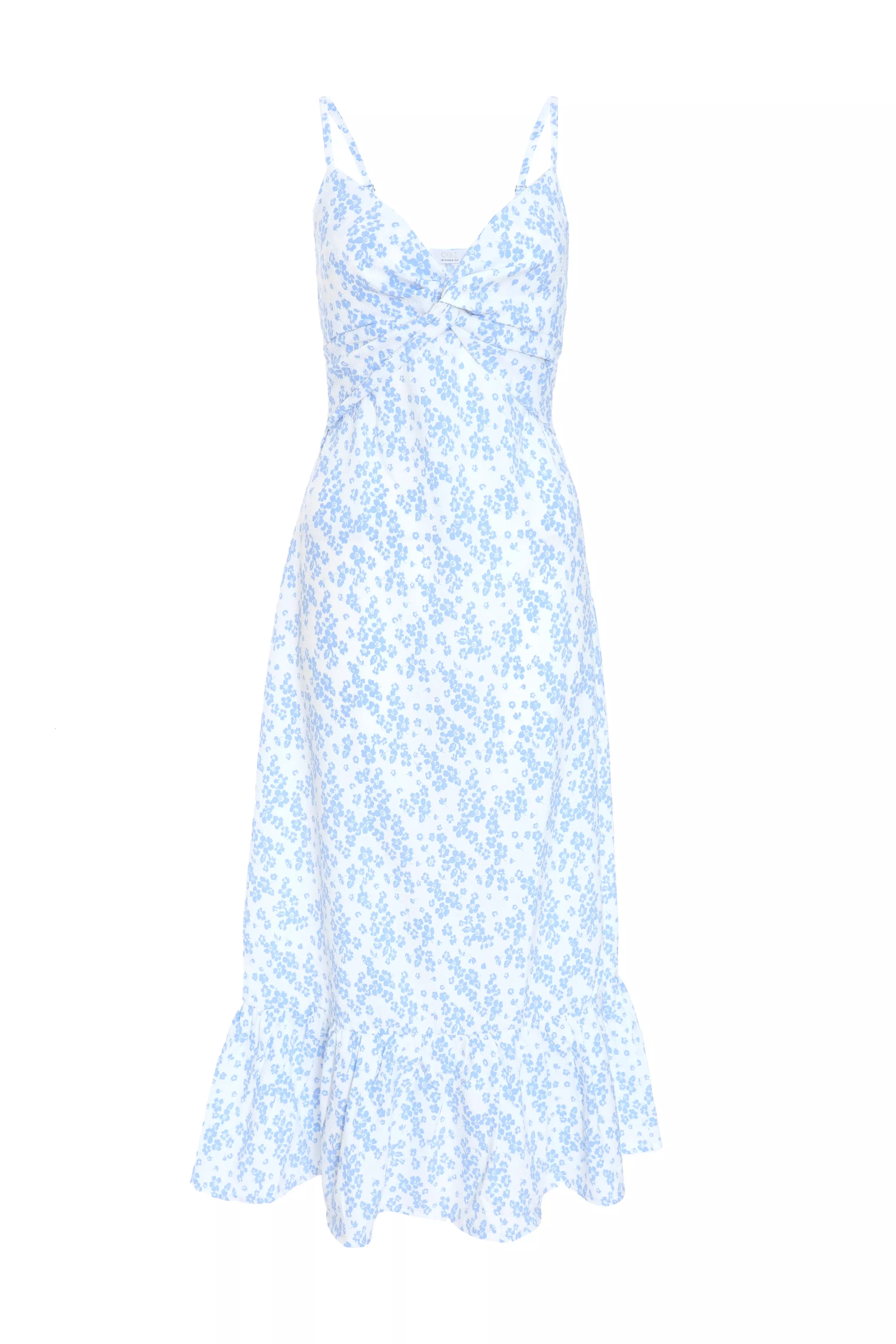 Light Blue Ditsy Floral Midi Dress - QUIZ Clothing