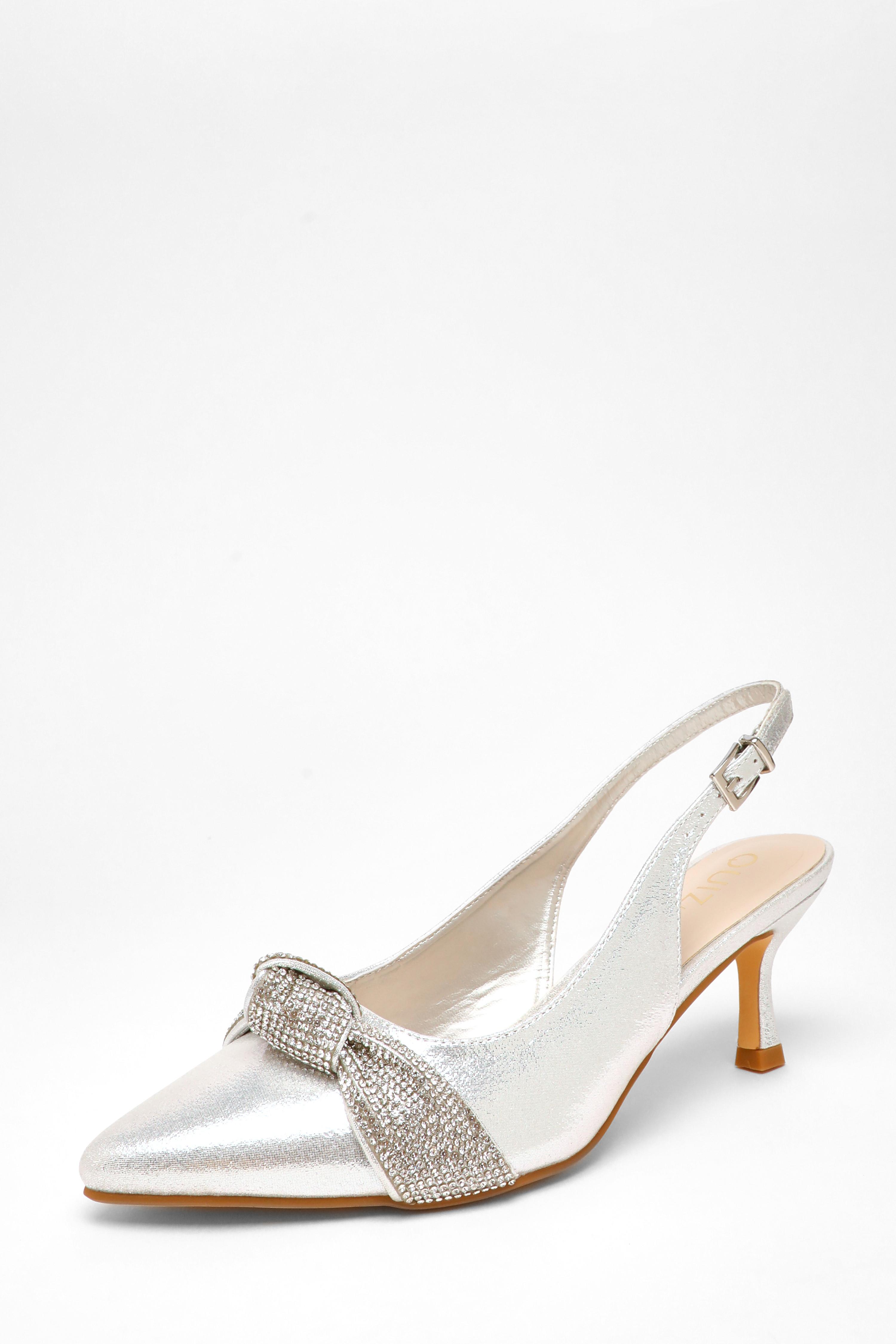 Silver slingback kitten heels clearance
