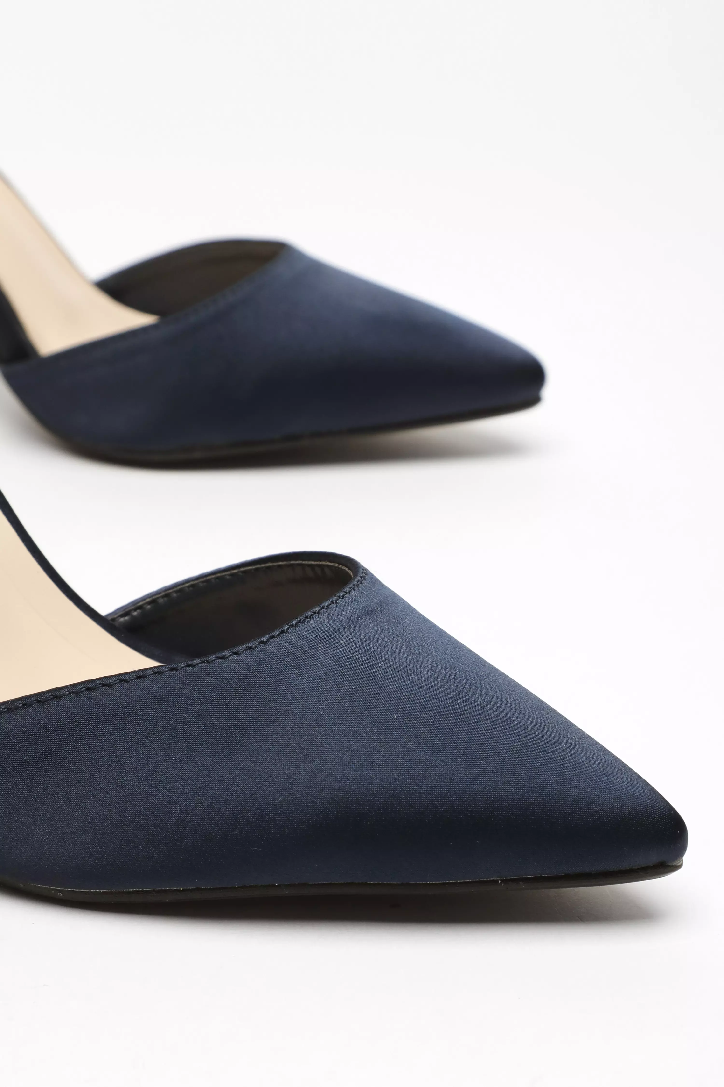 Wide Fit Navy Satin Court Heels QUIZ Clothing