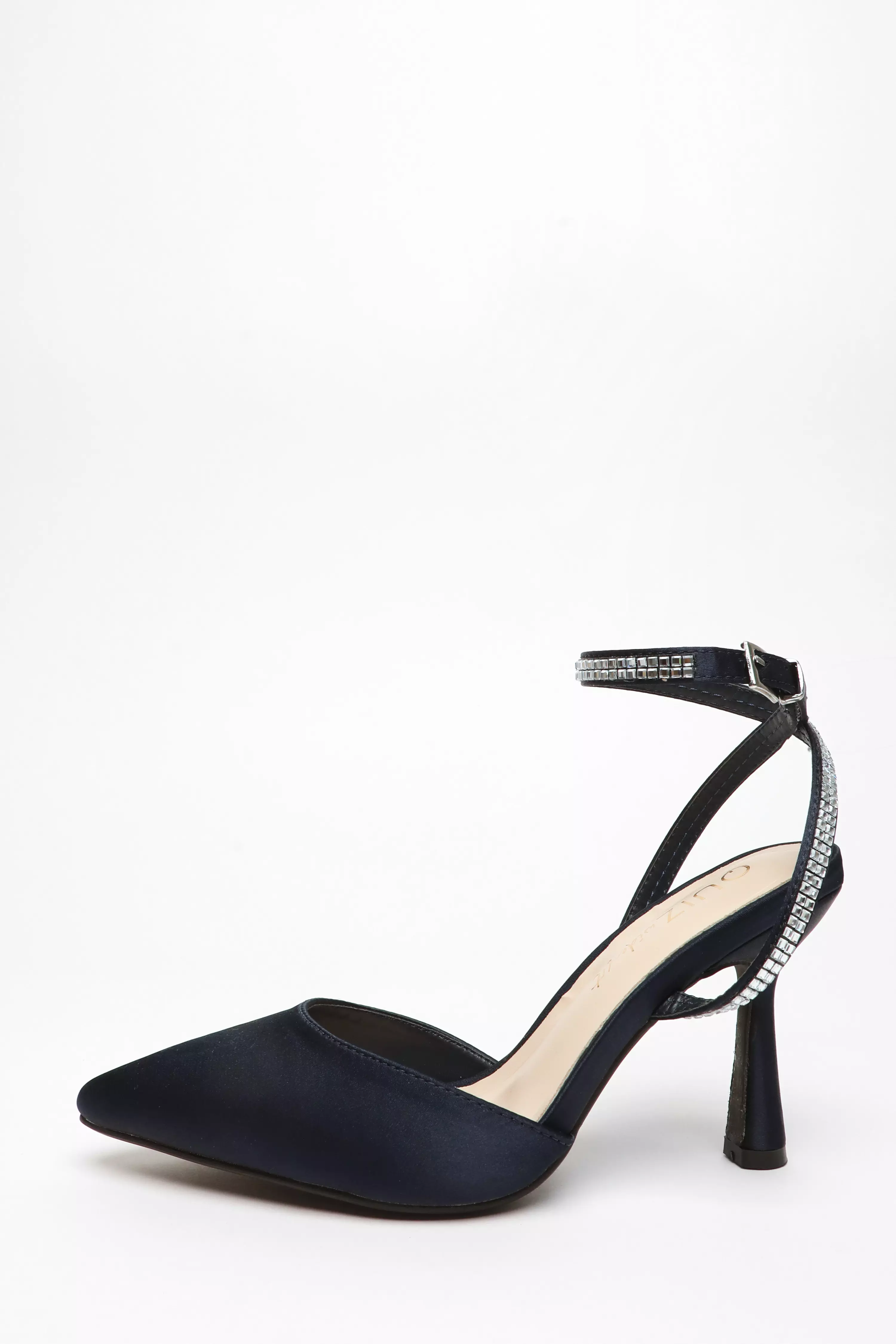 Wide Fit Navy Satin Court Heels QUIZ Clothing