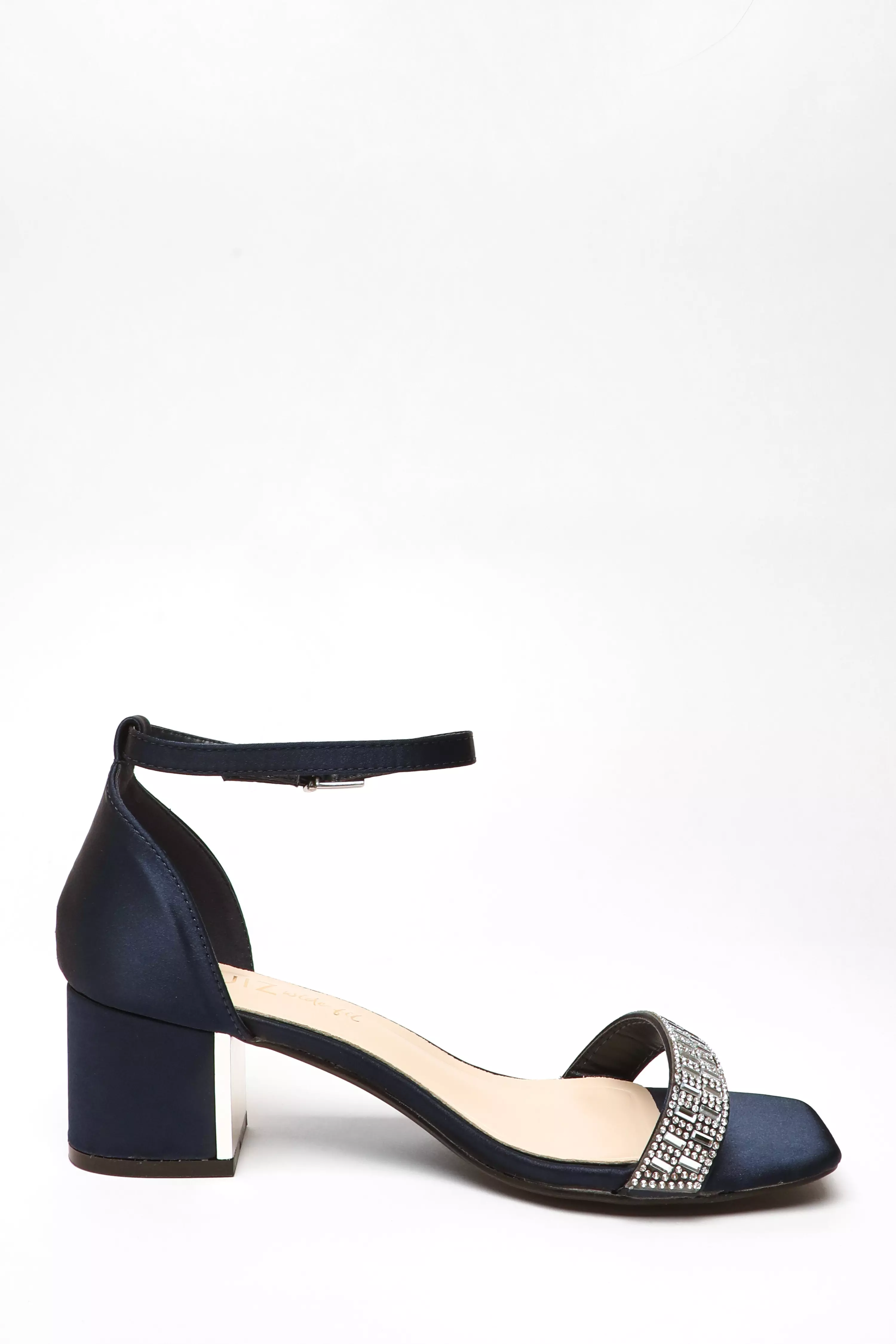 navy satin sandals