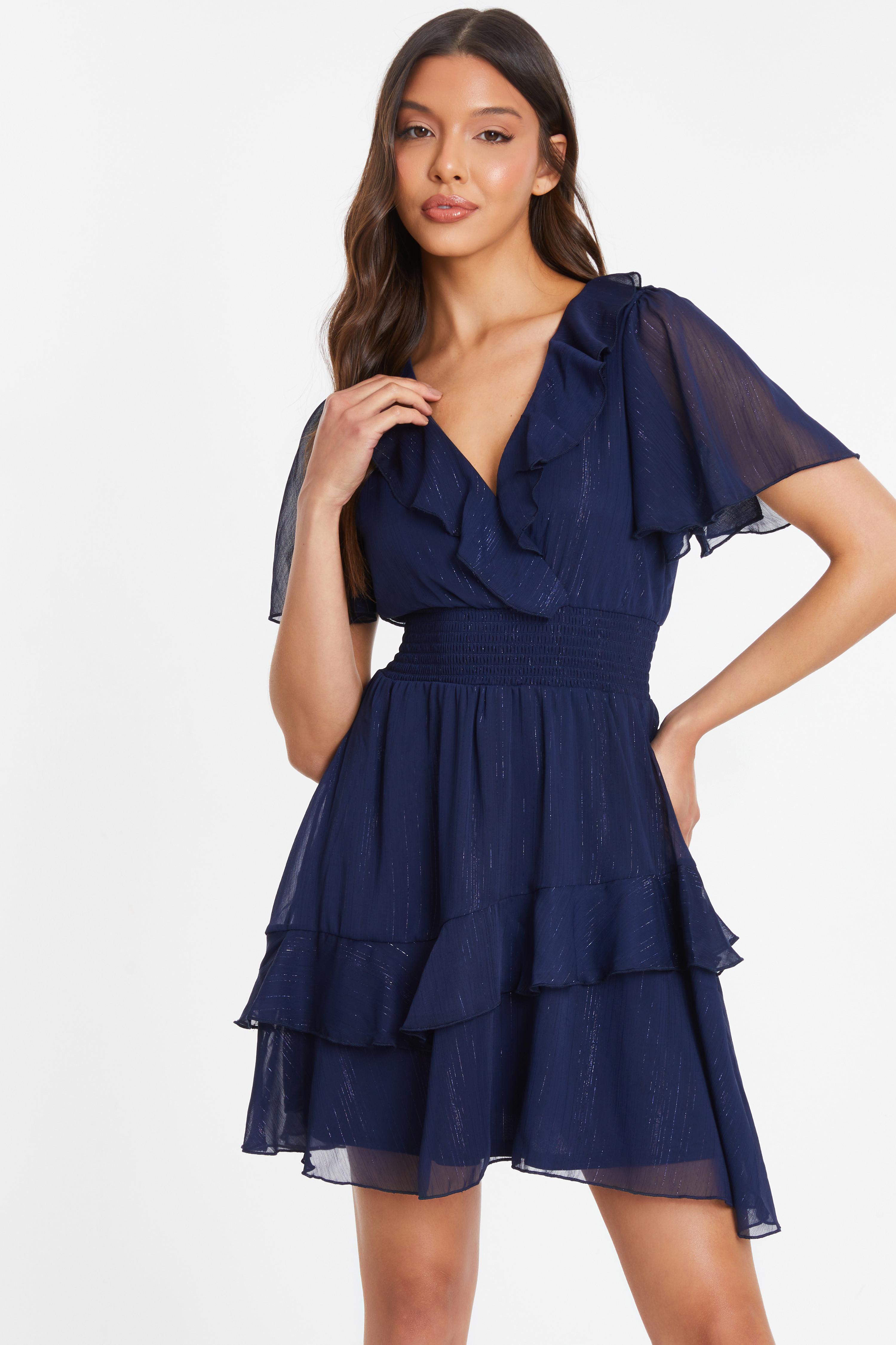 Navy Chiffon Frill Skater Dress