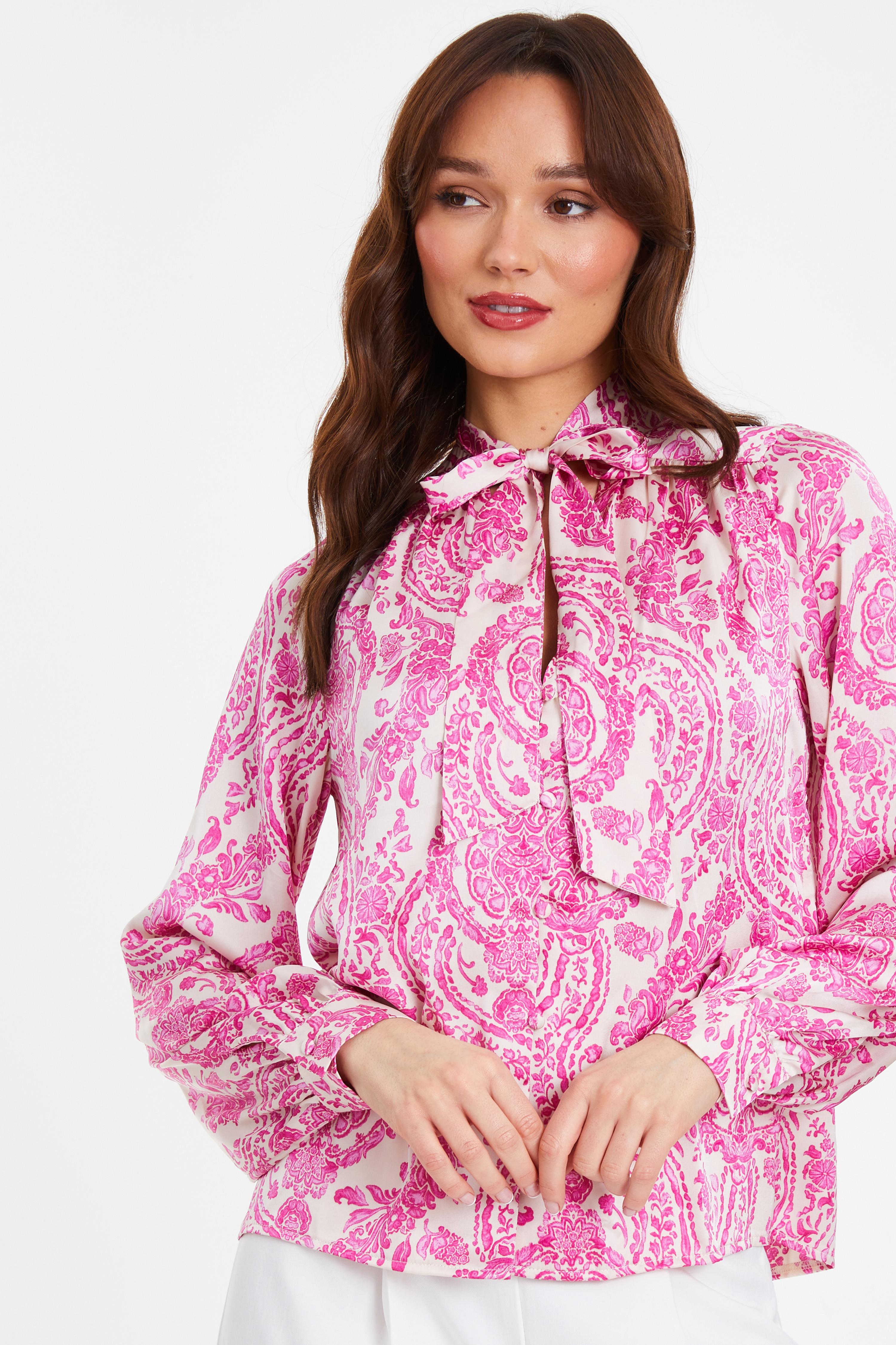 Pink Paisley Print Satin Shirt