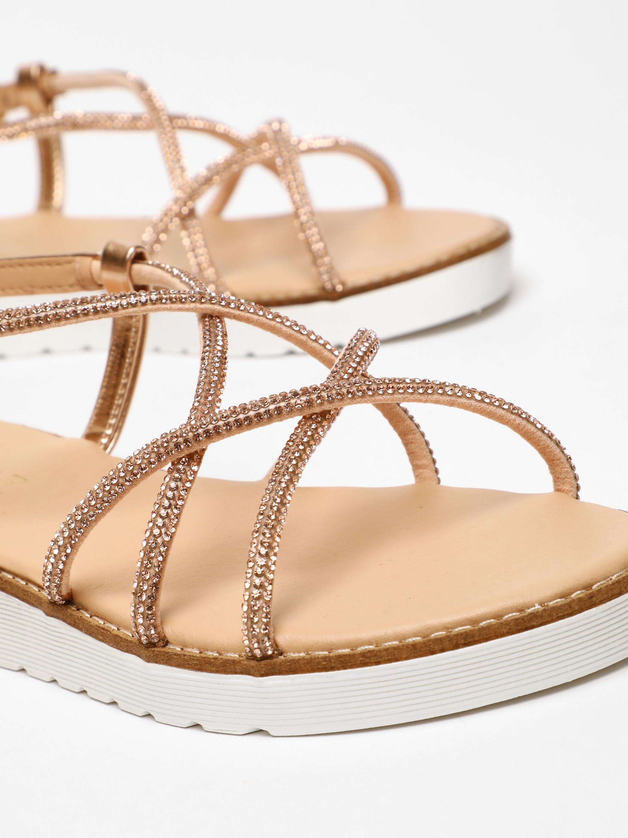 Quiz rose gold diamante sandals hotsell
