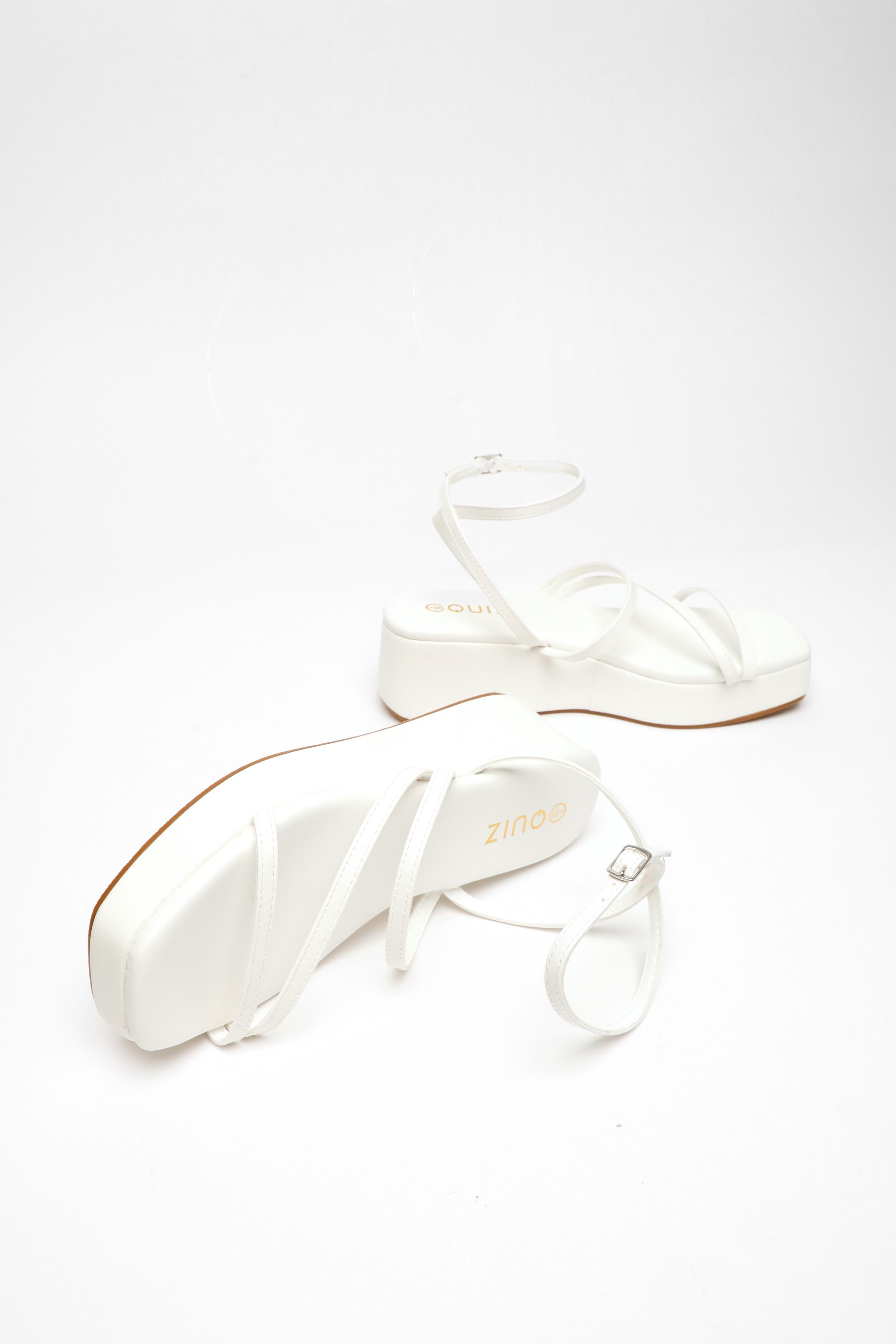 White Faux Leather Strappy Flatform Sandals QUIZ Clothing