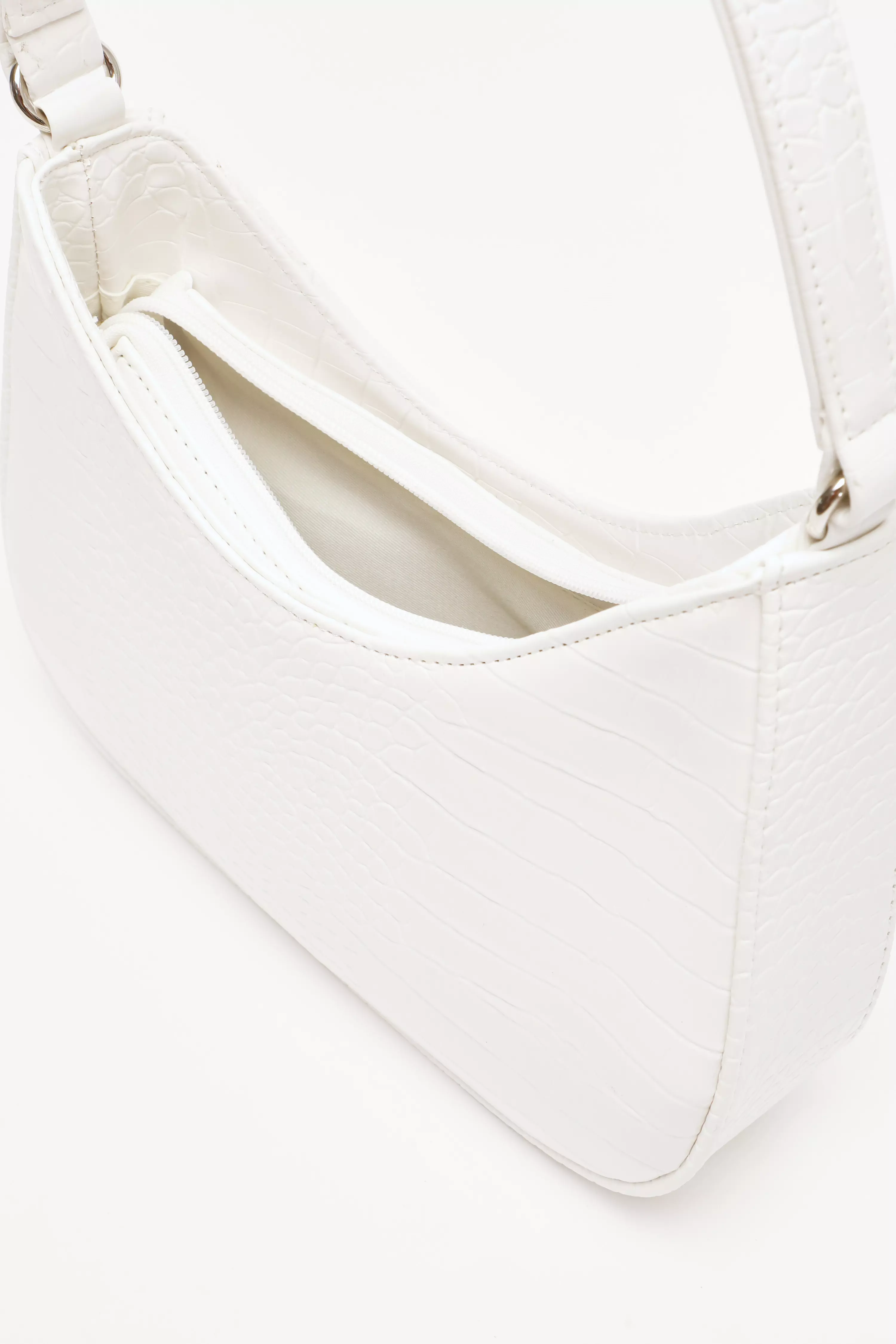 White Croc Faux Leather Shoulder Bag QUIZ Clothing