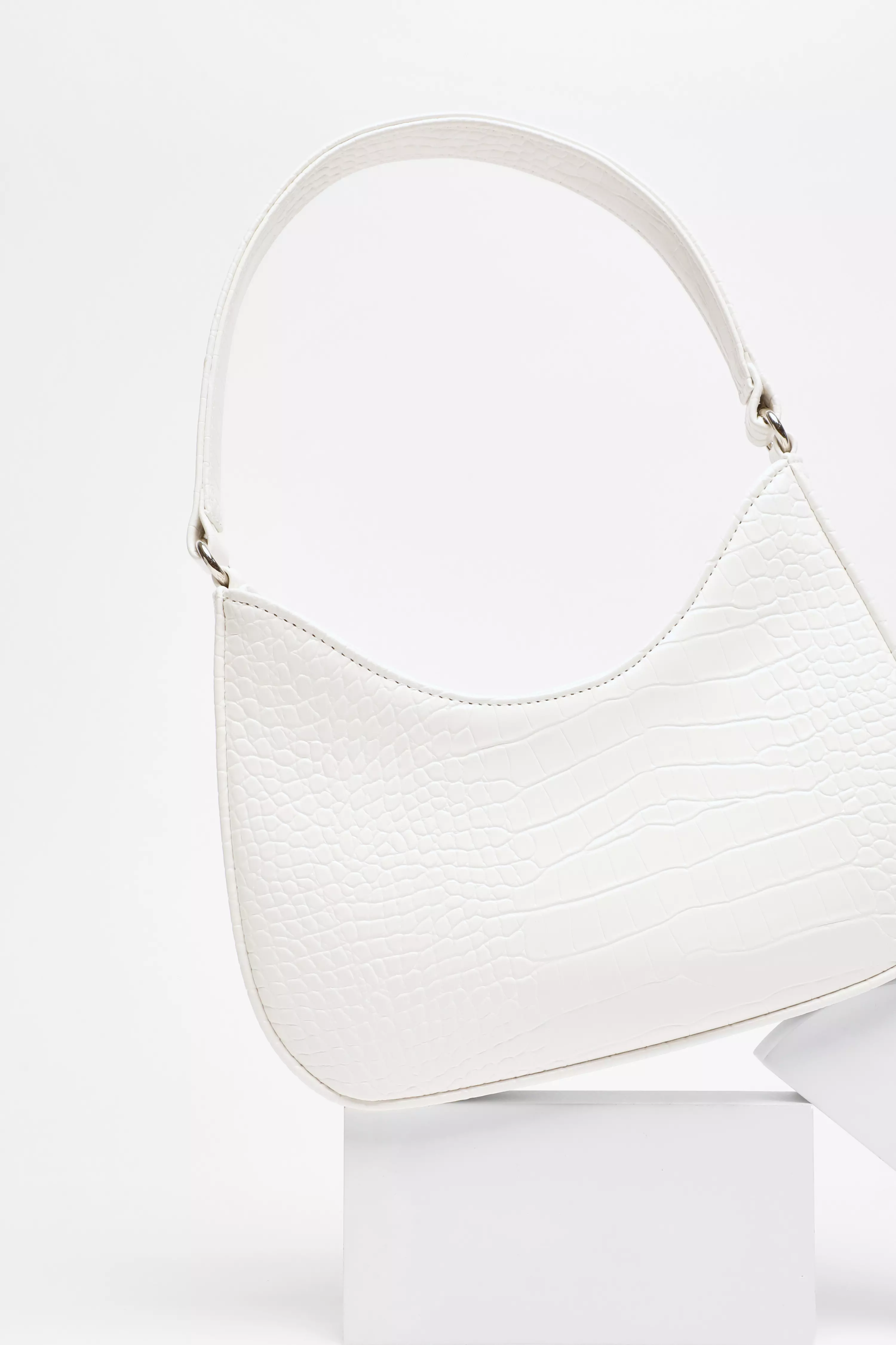 White Croc Faux Leather Shoulder Bag QUIZ Clothing