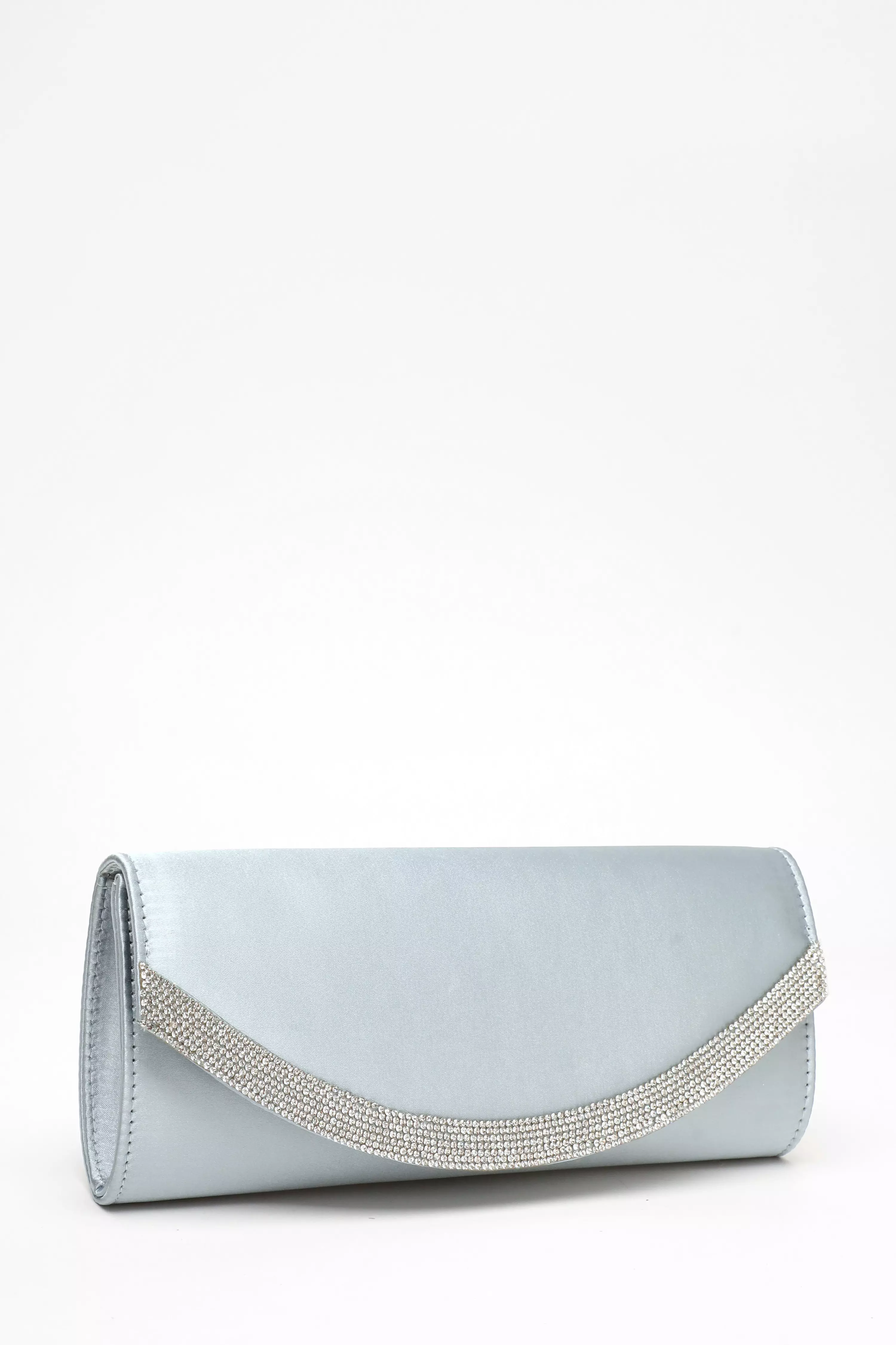 Blue Satin Embellished Clutch Bag QUIZ Clothing