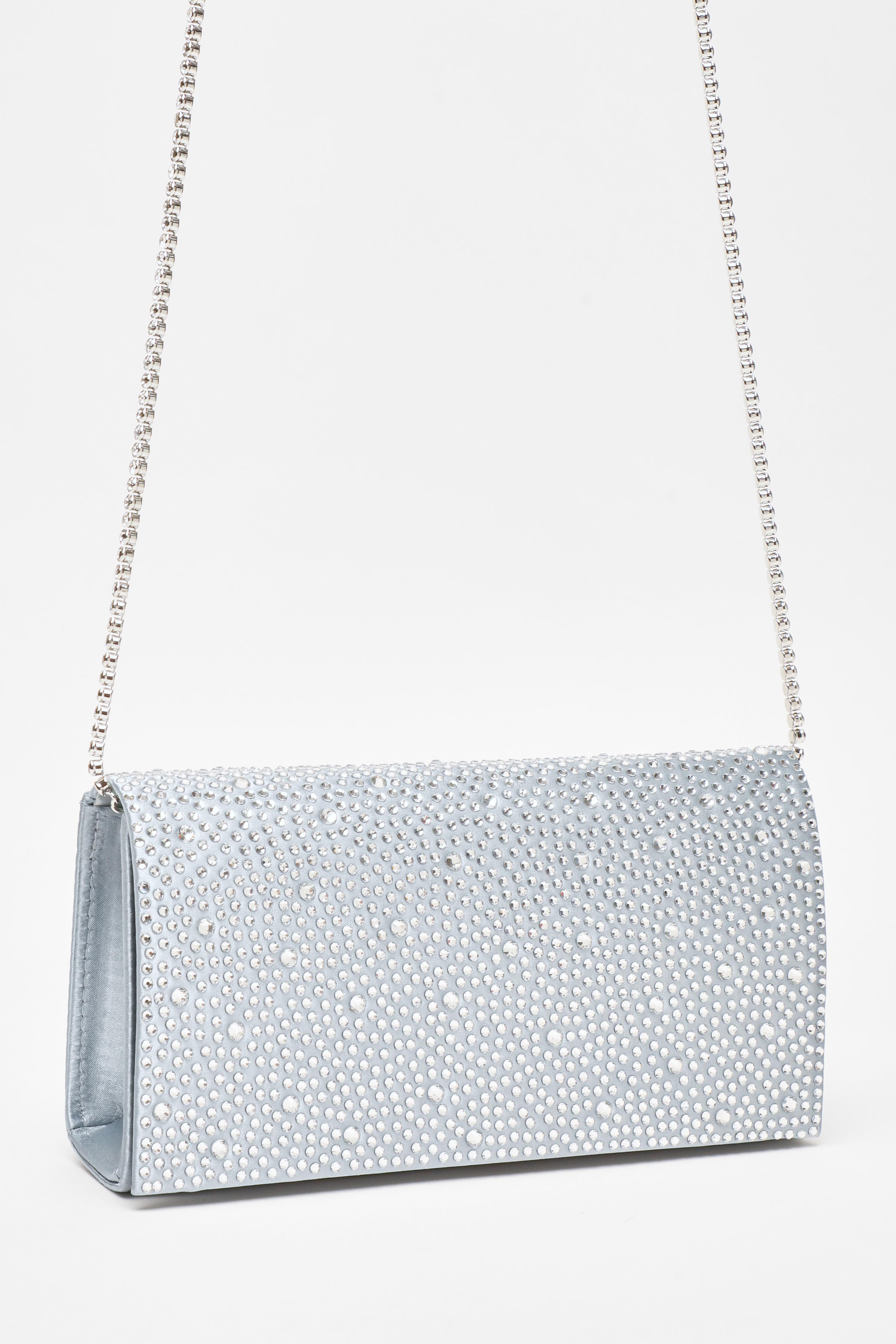 Blue Satin Diamante Clutch Bag