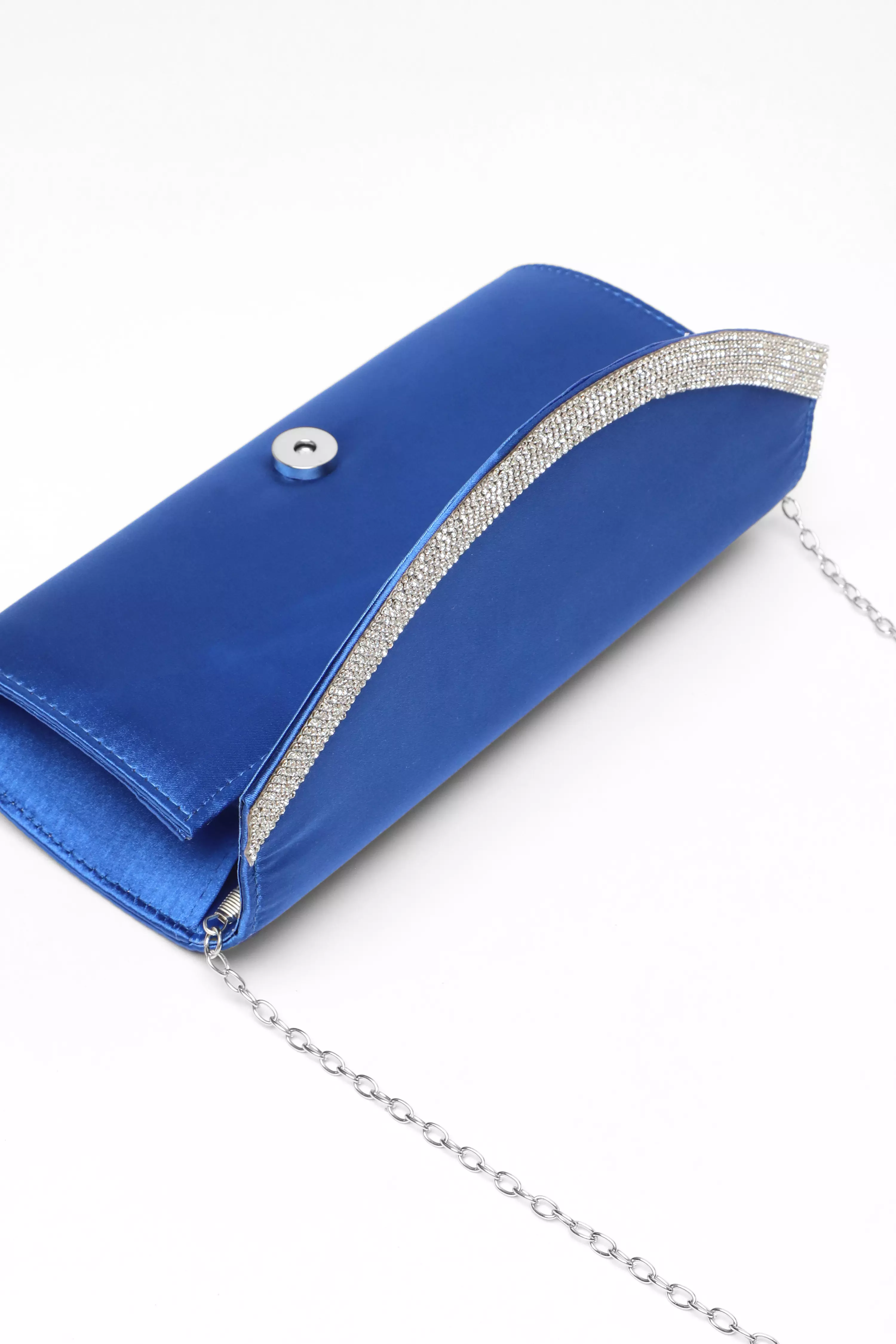Royal Blue Satin Embellished Clutch Bag QUIZ Clothing