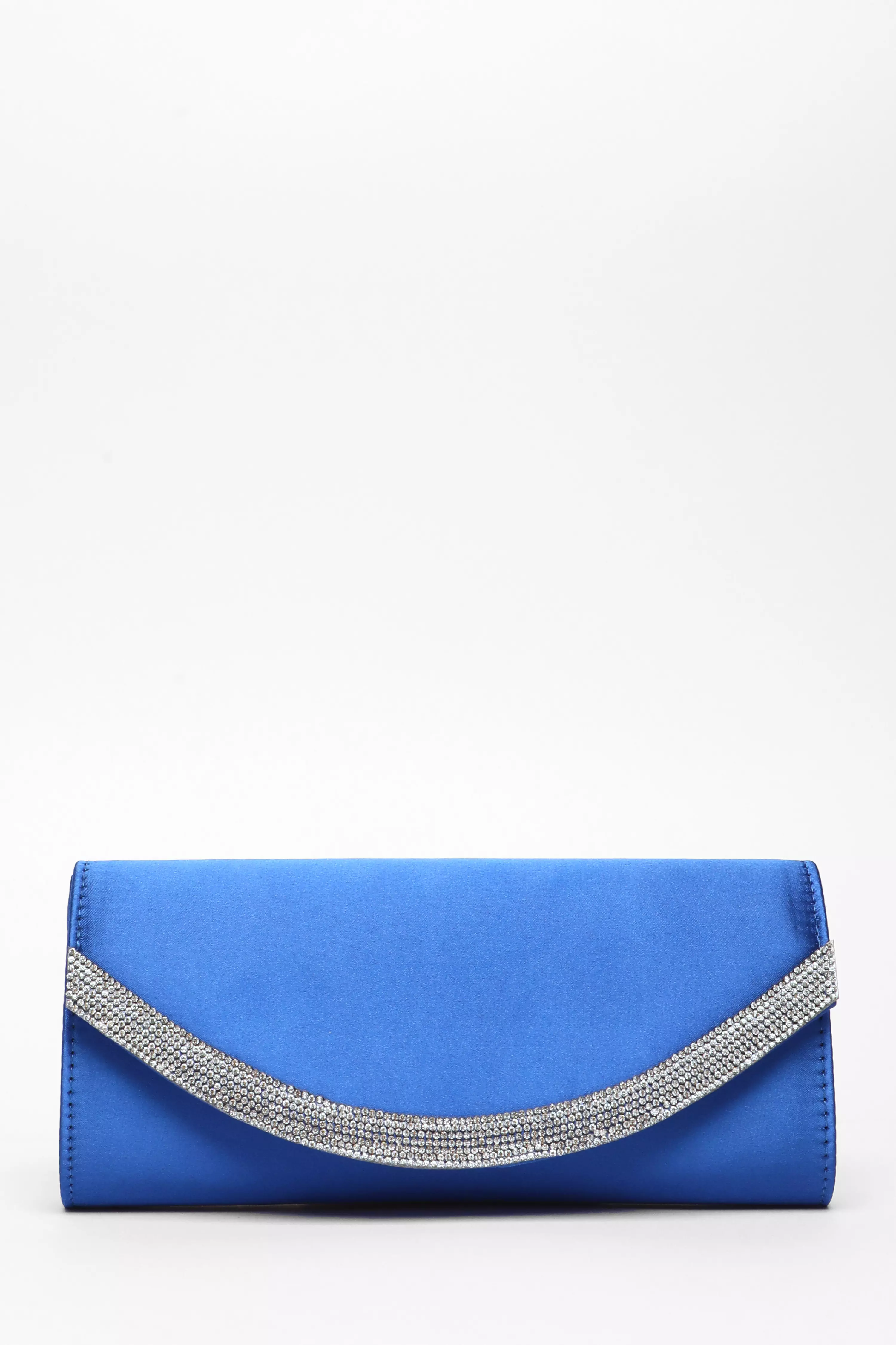 Royal Blue Satin Embellished Clutch Bag QUIZ Clothing