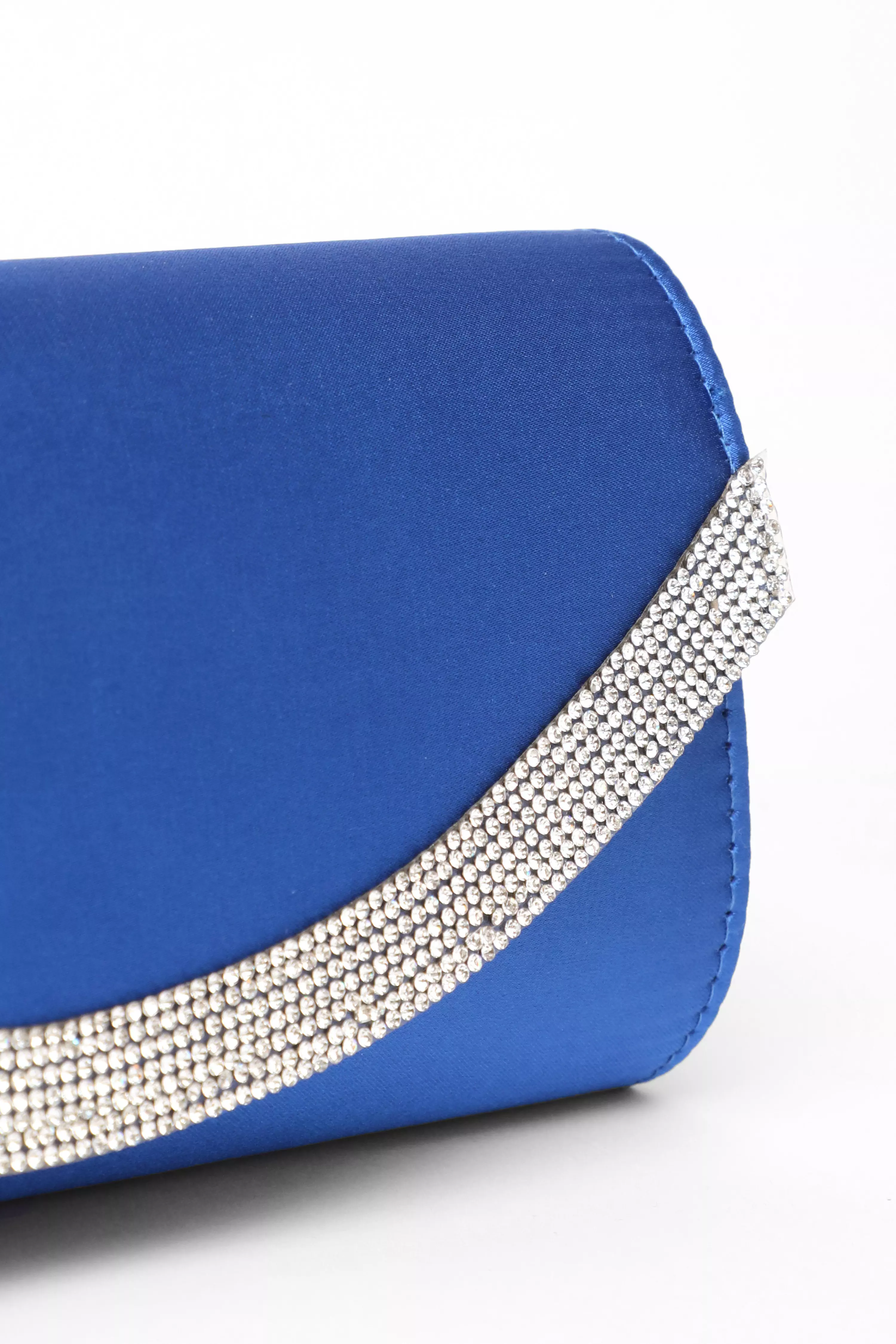 Royal Blue Satin Embellished Clutch Bag QUIZ Clothing