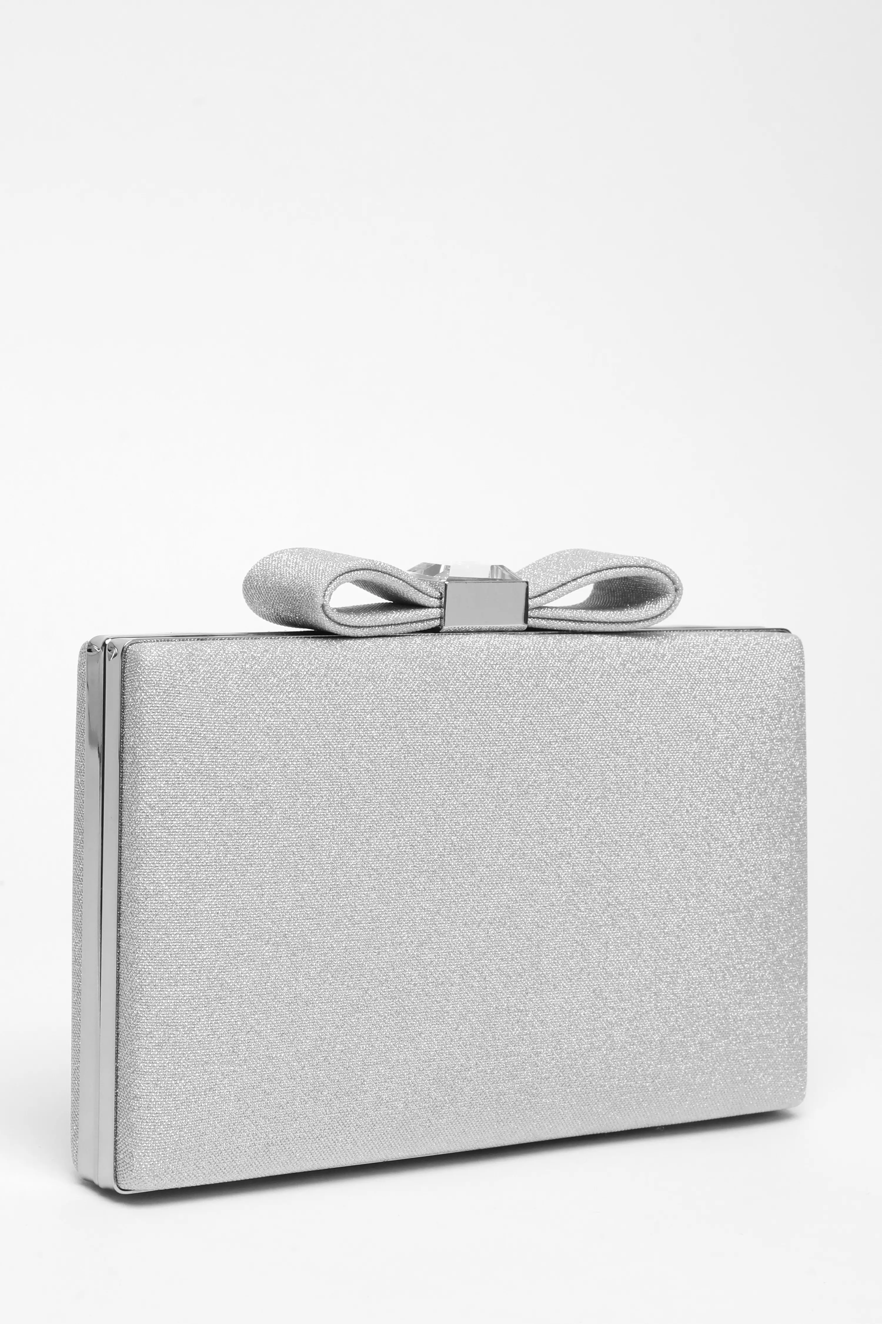 Silver Bow Clasp Clutch Bag QUIZ Clothing