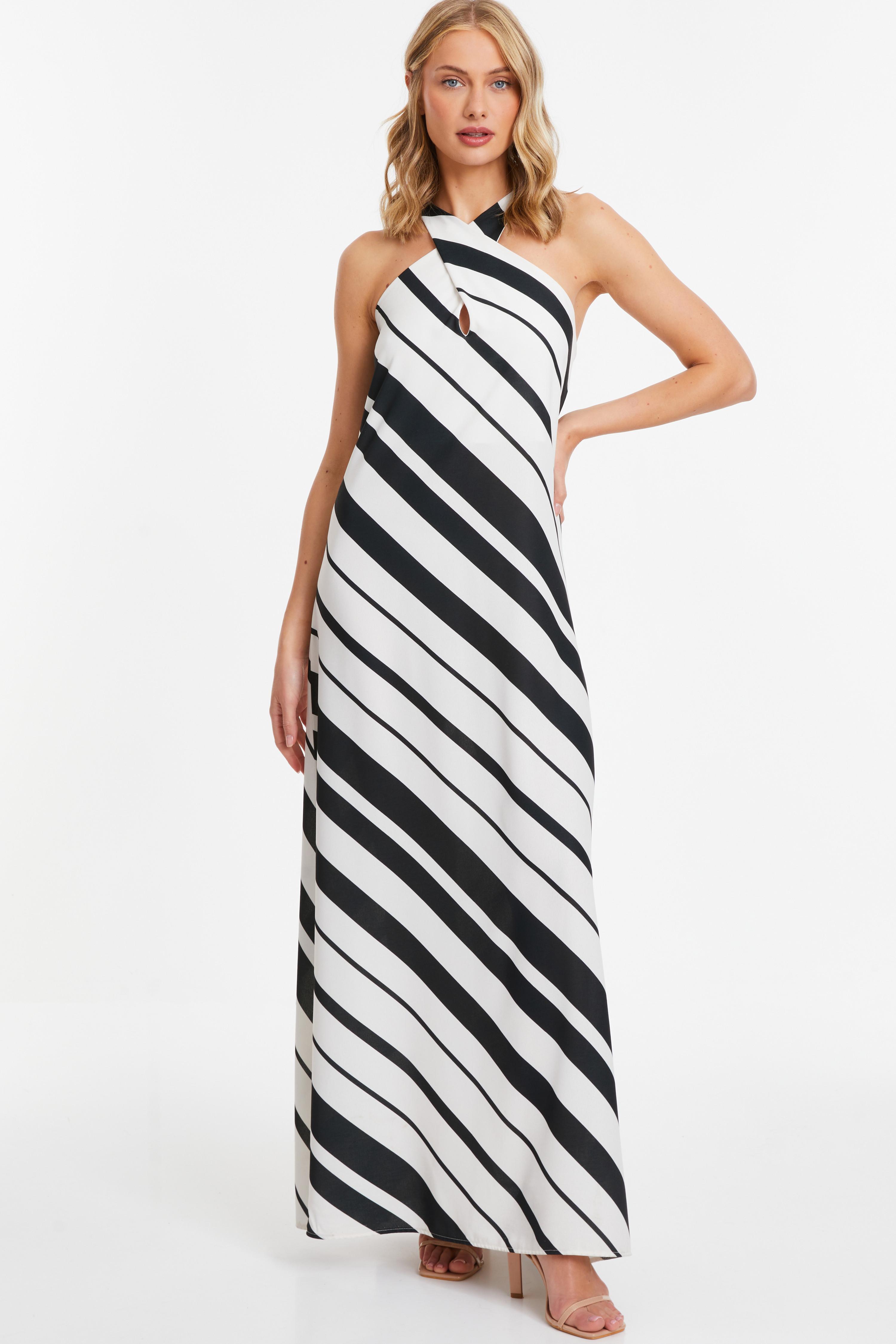 White Stripe Halter Maxi Dress QUIZ Clothing