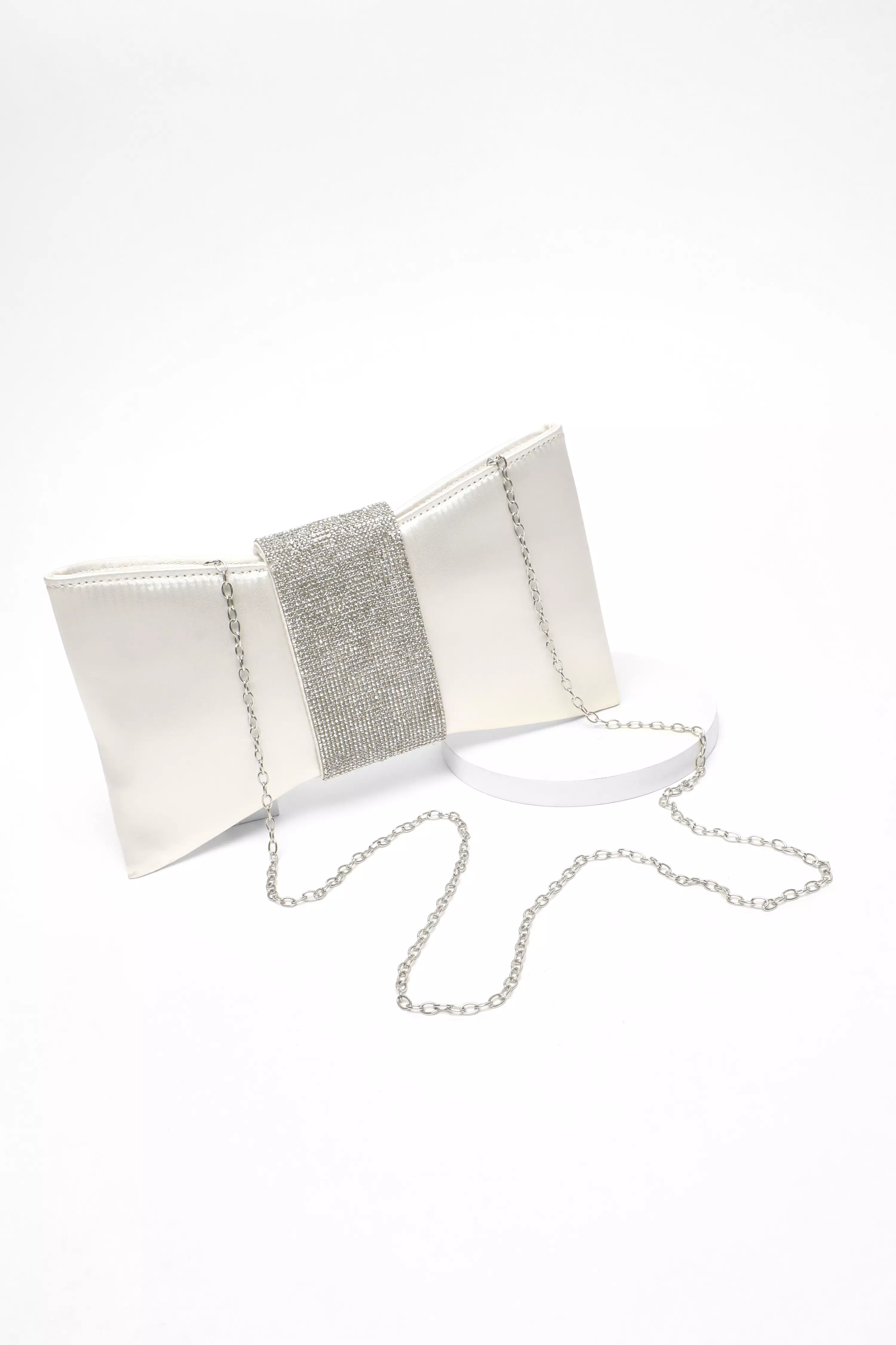 Bridal White Diamante Jewel Bow Bag QUIZ Clothing