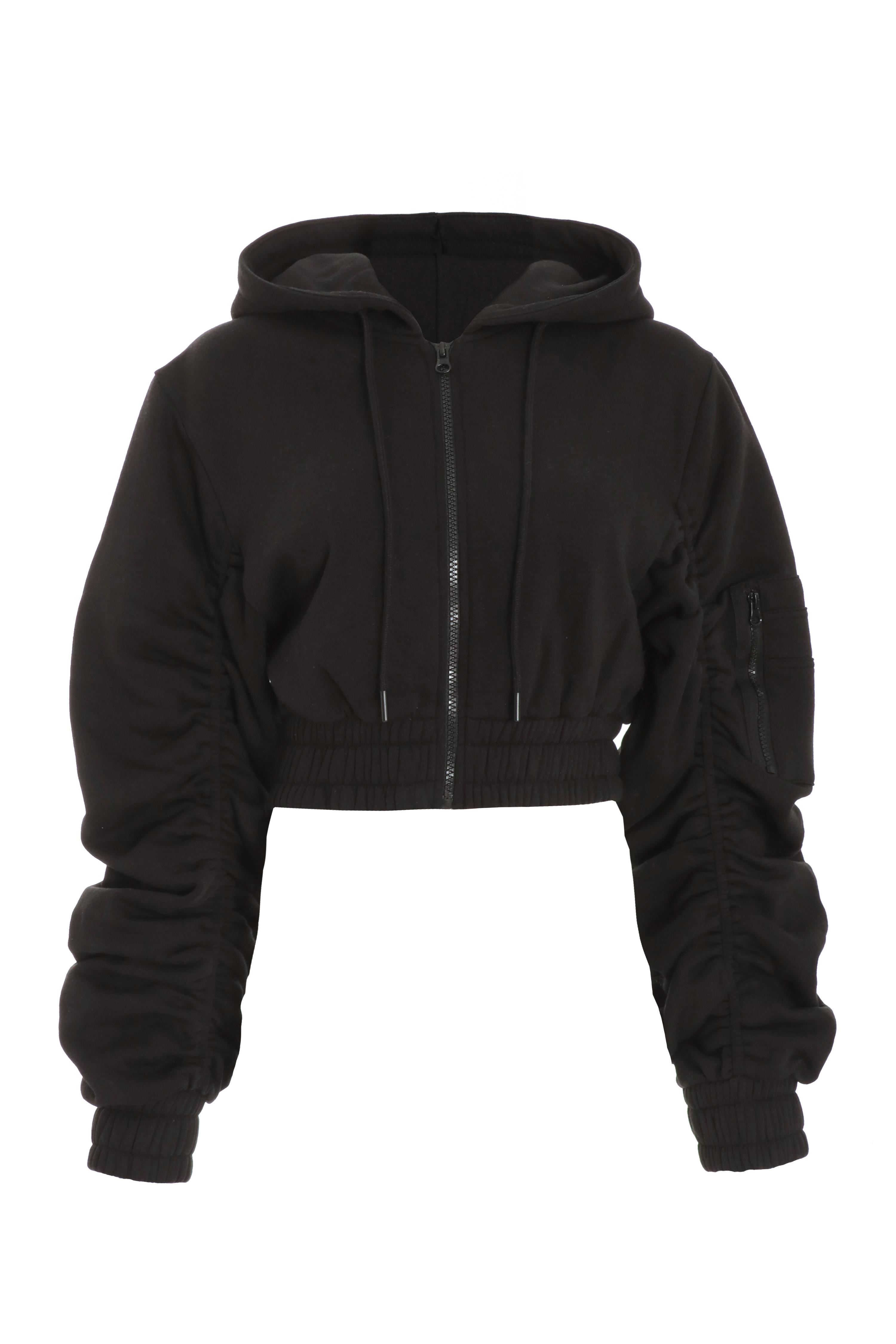 Black cropped hoodie zip up best sale