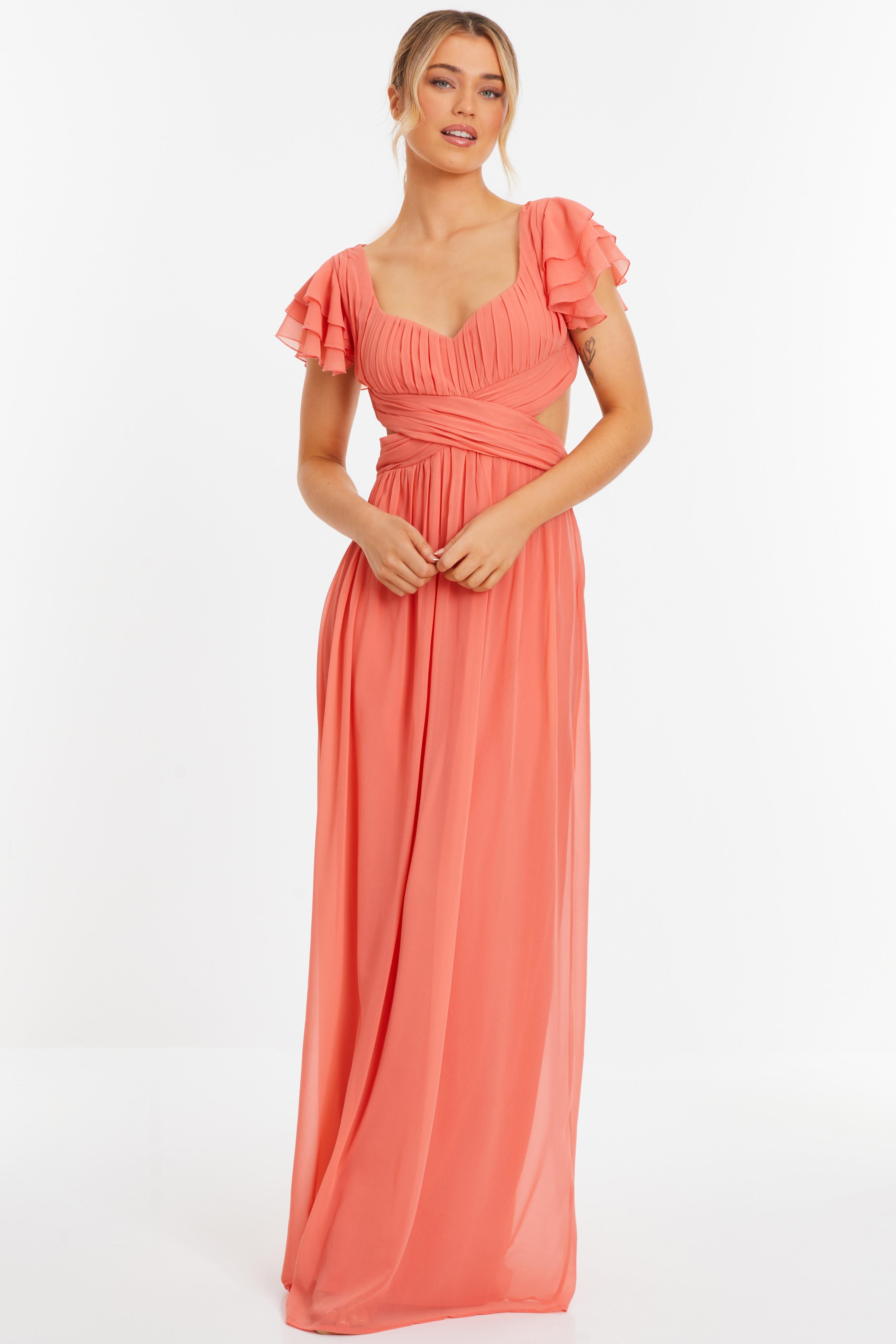 Coral Chiffon Backless Maxi dress