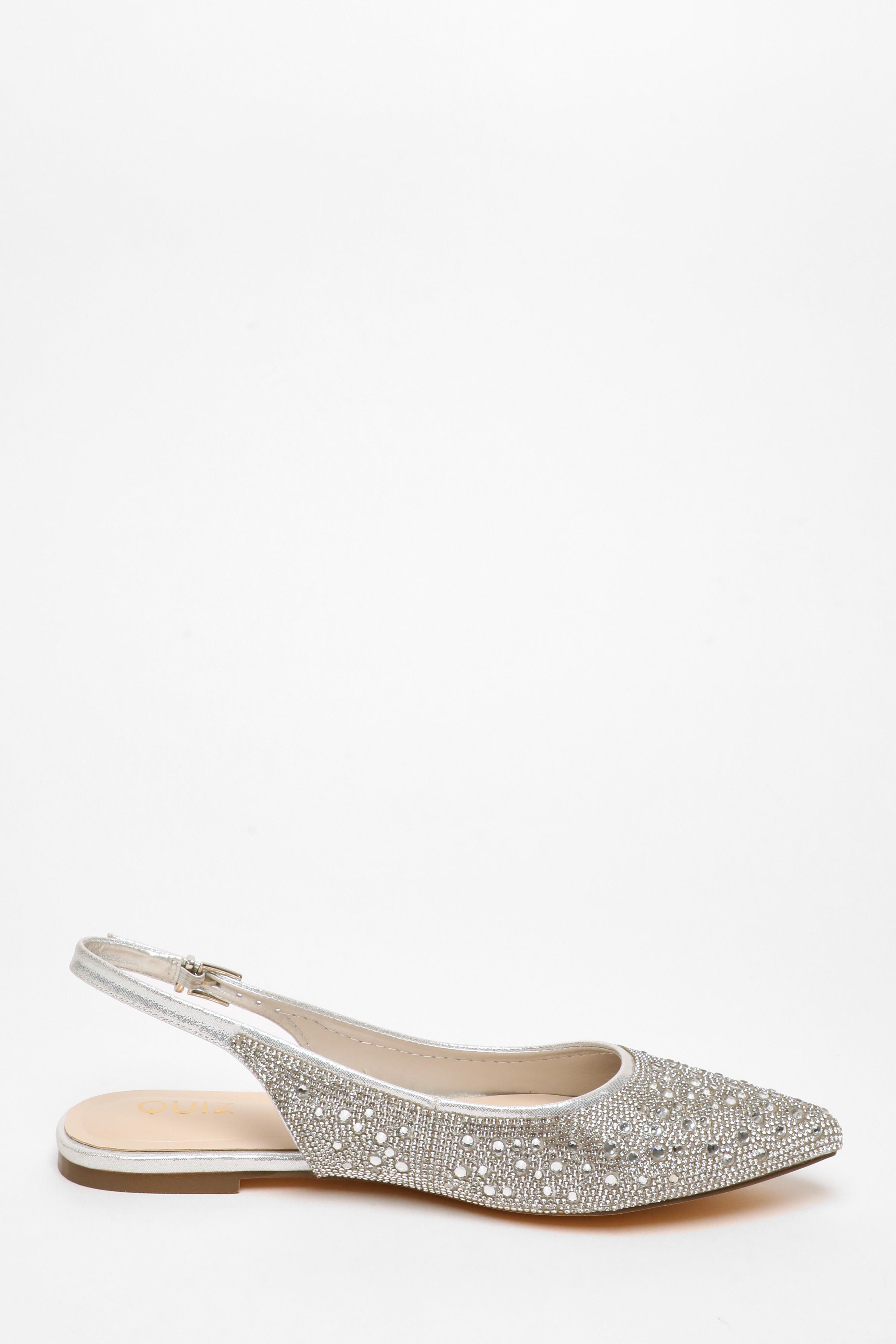 Silver Slingback Embellished Pumps QUIZ Clothing