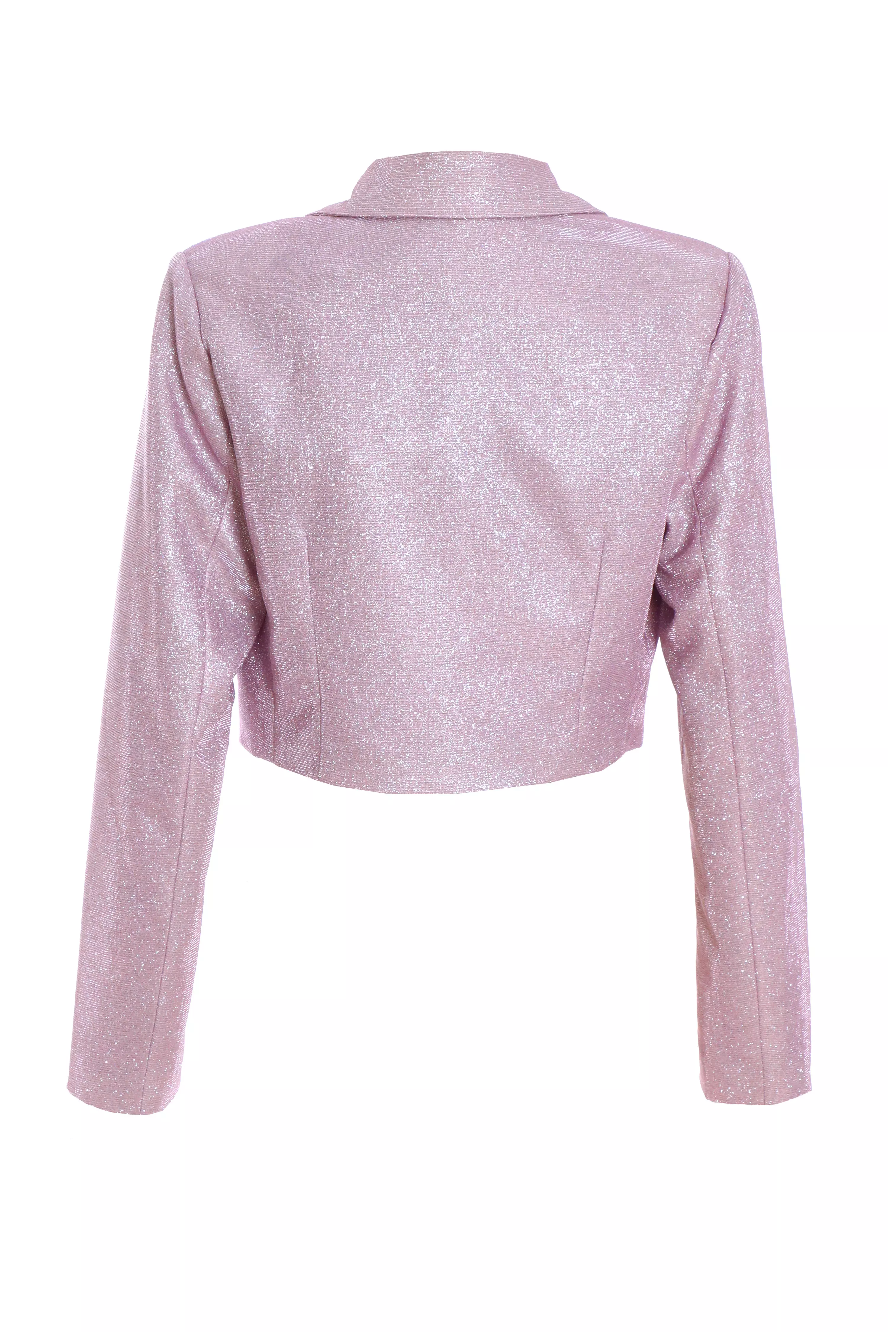 Lilac Glitter Cropped Tailored Blazer QUIZ Clothing