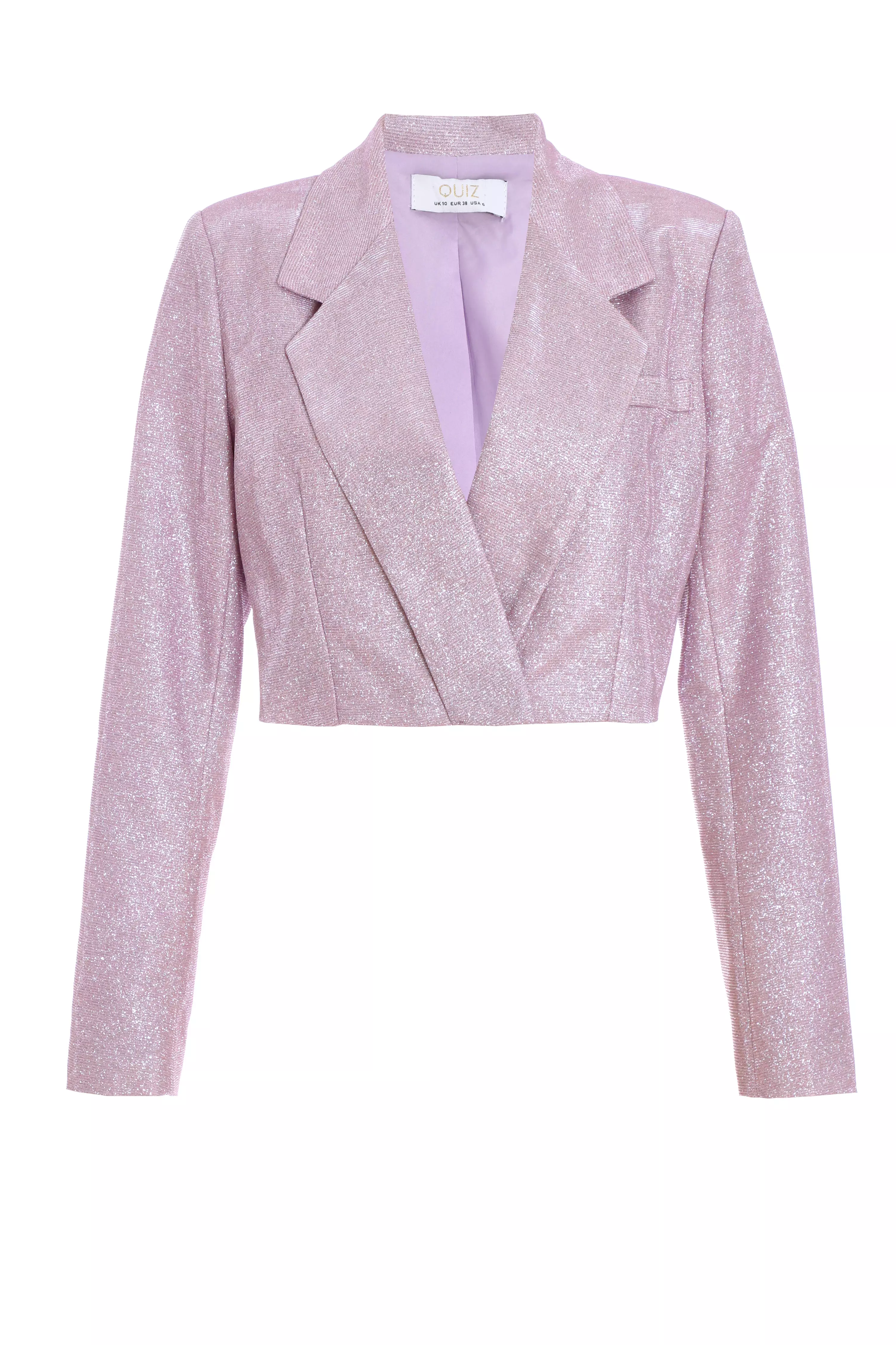 Lilac Glitter Cropped Tailored Blazer QUIZ Clothing
