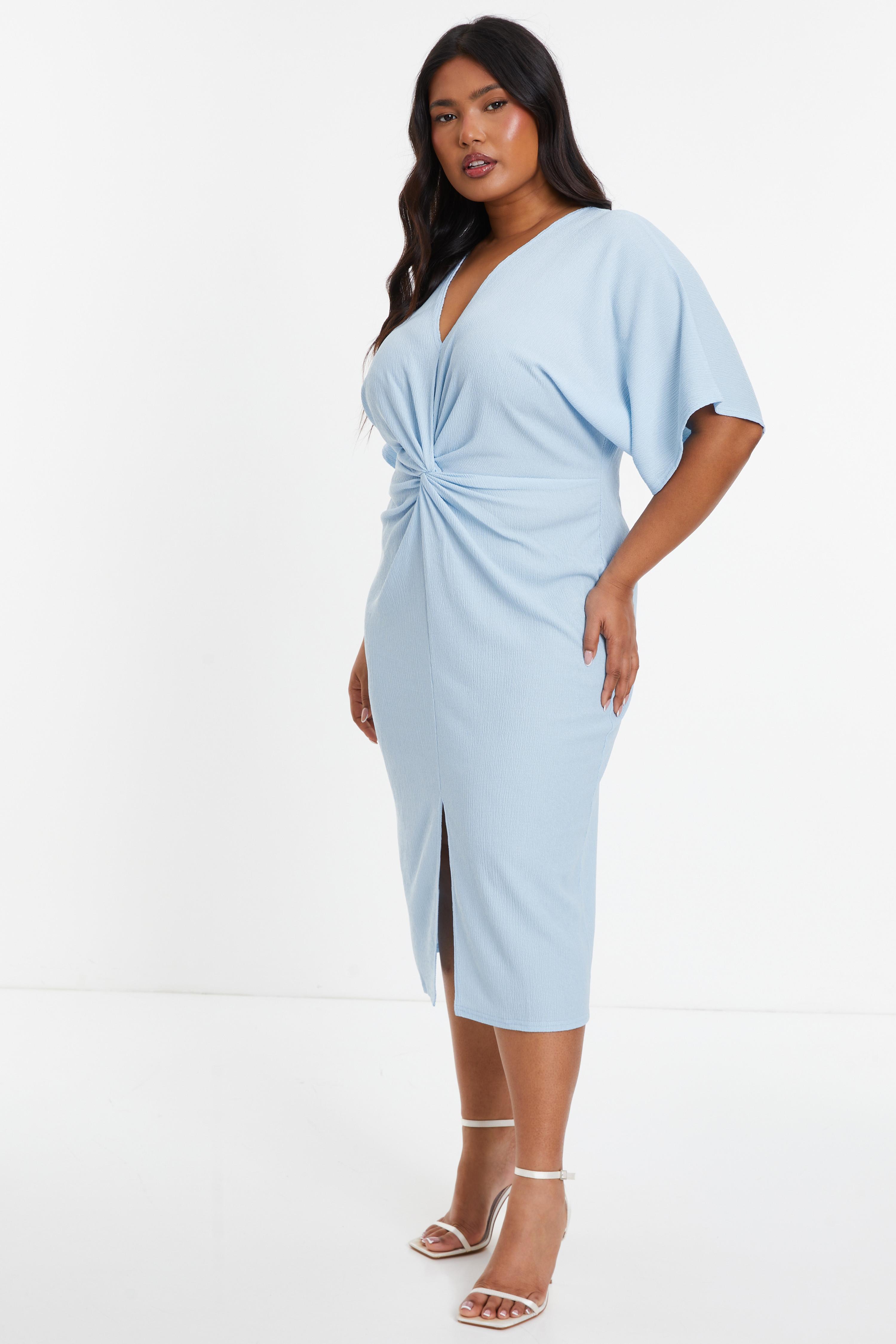 Curve Light Blue Knot Front Midi Dress