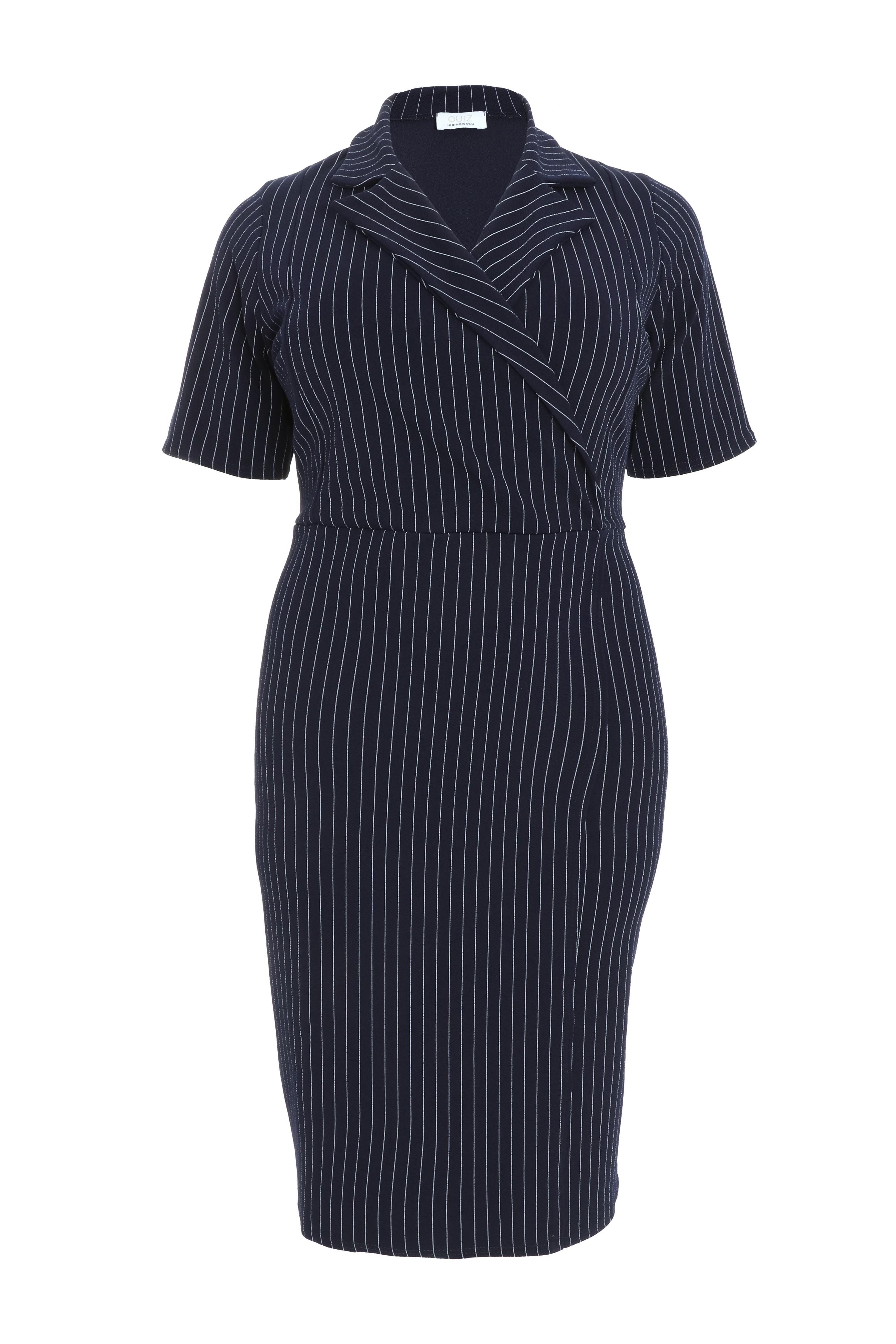 Curve Navy Pinstripe Midi Blazer Dress QUIZ Clothing