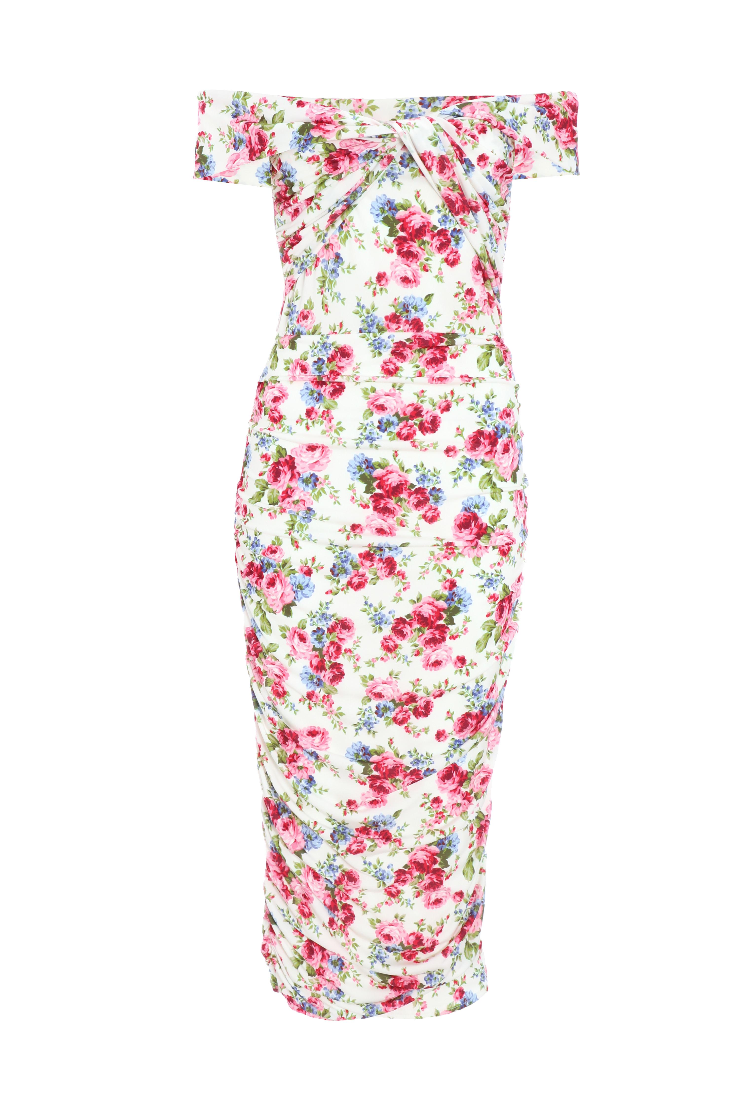 Quiz floral bardot dress hotsell