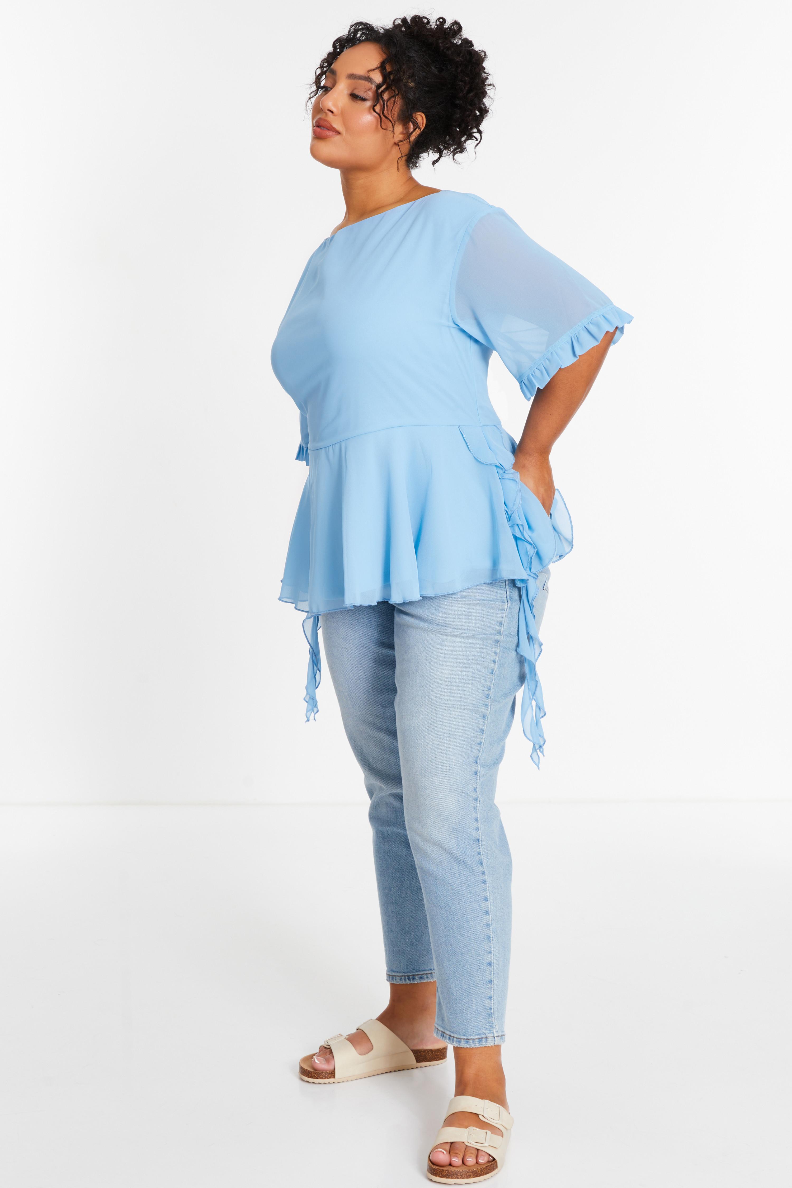 Curve Blue Ruffle Peplum Top QUIZ Clothing